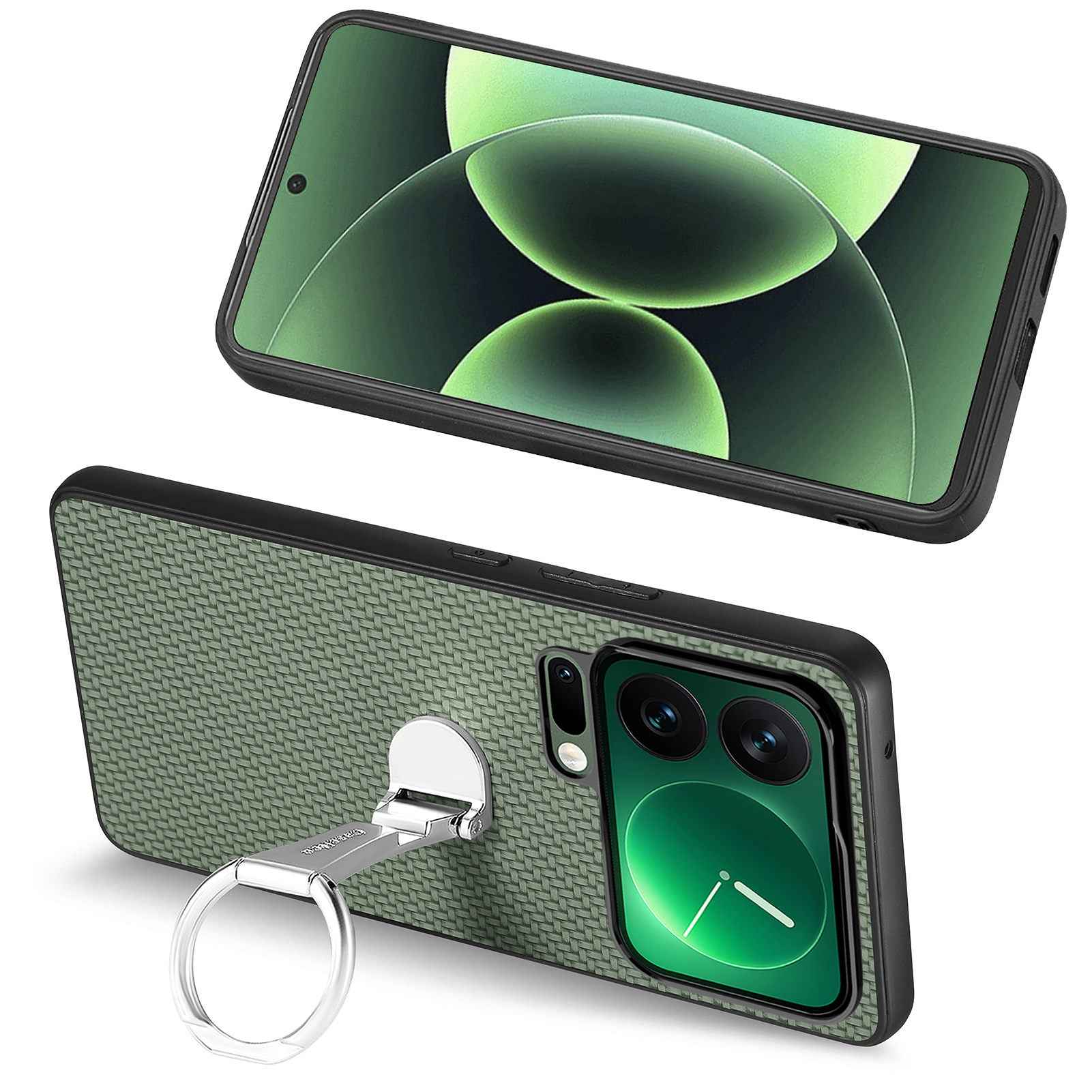 For Xiaomi 17 Pro Case Card Holder Kickstand Carbon Fiber Texture Back Cover - Green