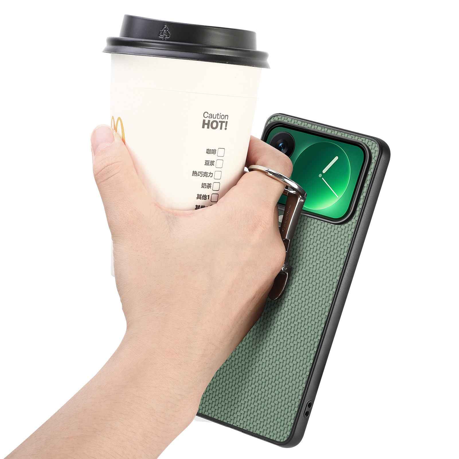For Xiaomi 17 Pro Case Card Holder Kickstand Carbon Fiber Texture Back Cover - Green