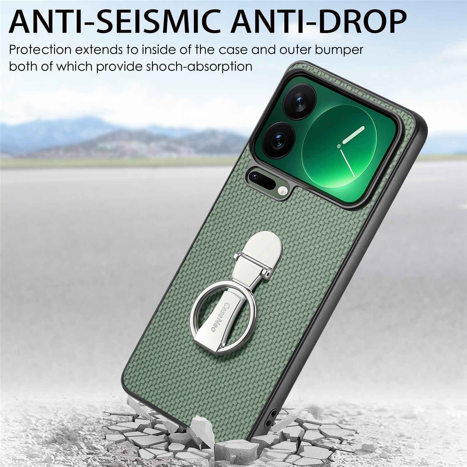 For Xiaomi 17 Pro Case Card Holder Kickstand Carbon Fiber Texture Back Cover - Green