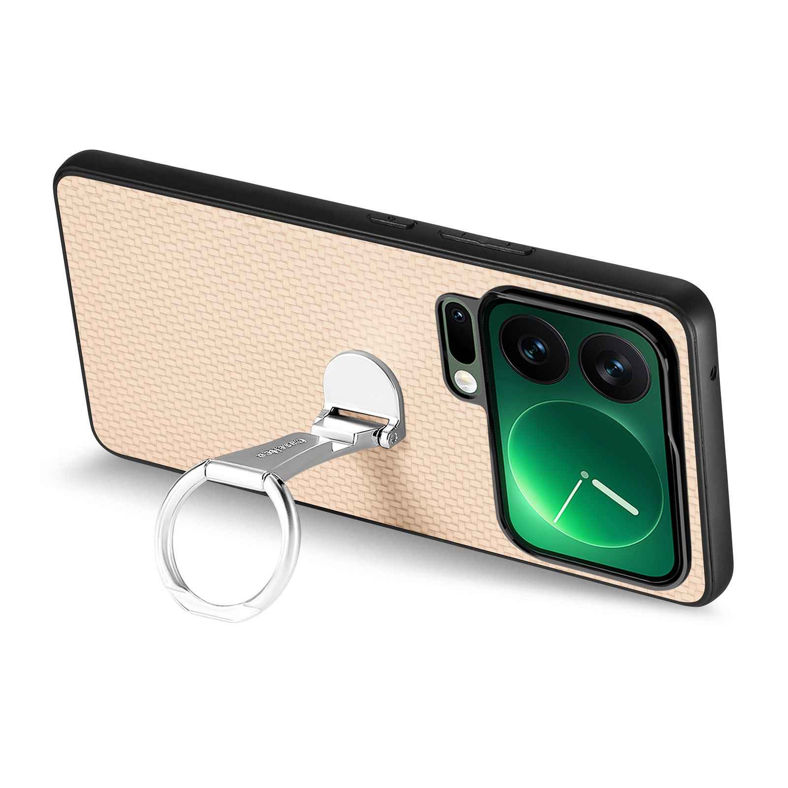 For Xiaomi 17 Pro Case Card Holder Kickstand Carbon Fiber Texture Back Cover - Khaki