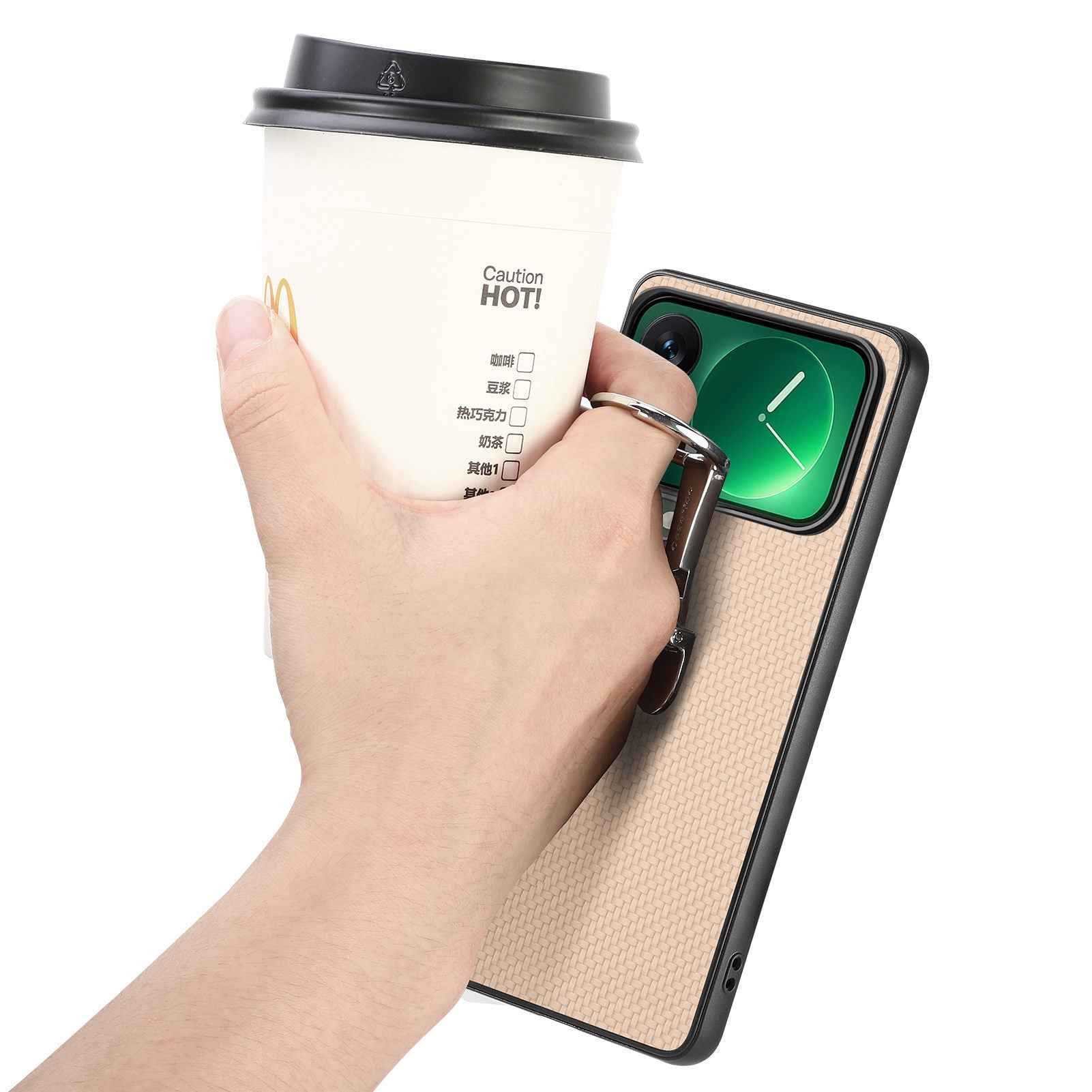 For Xiaomi 17 Pro Case Card Holder Kickstand Carbon Fiber Texture Back Cover - Khaki