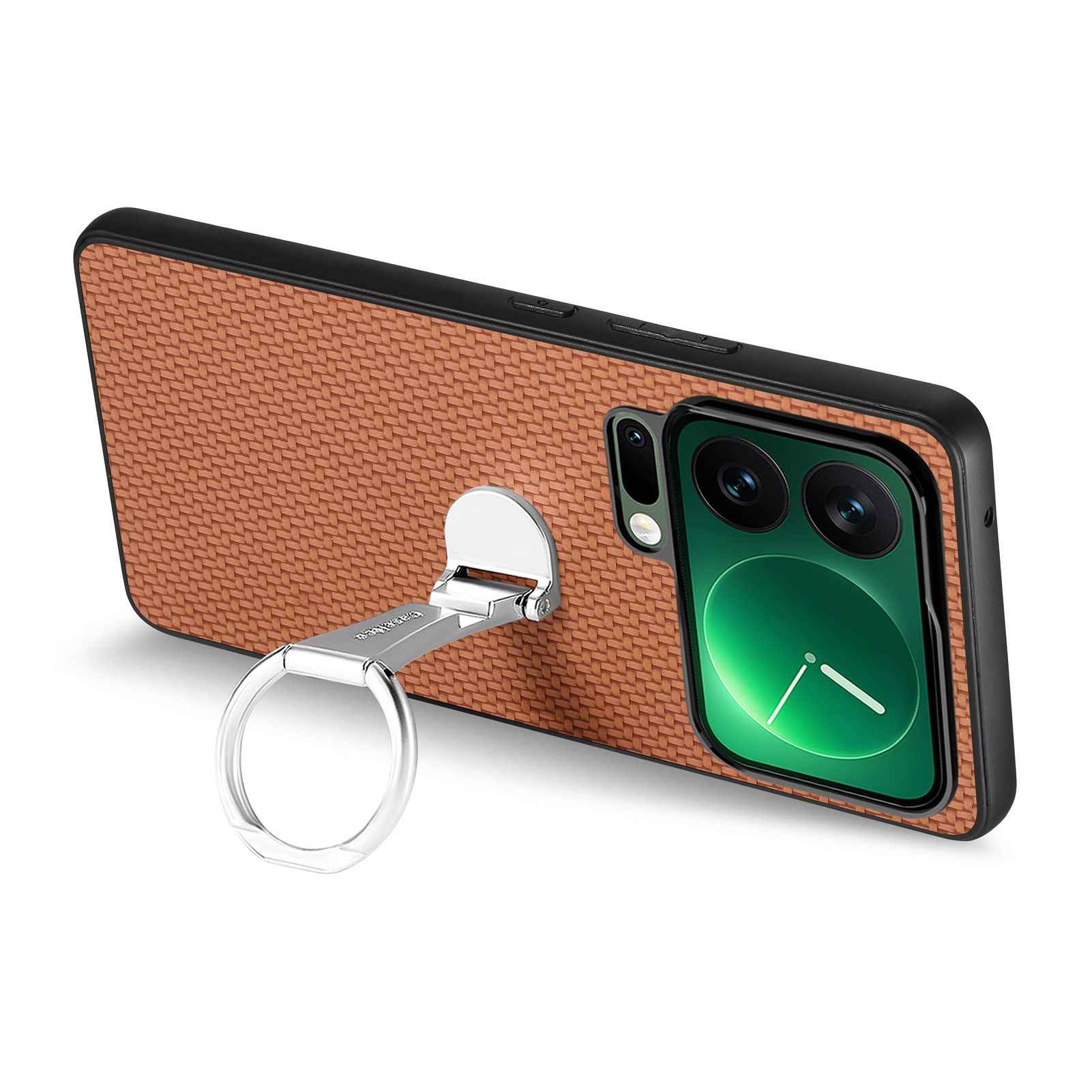 For Xiaomi 17 Pro Case Card Holder Kickstand Carbon Fiber Texture Back Cover - Brown