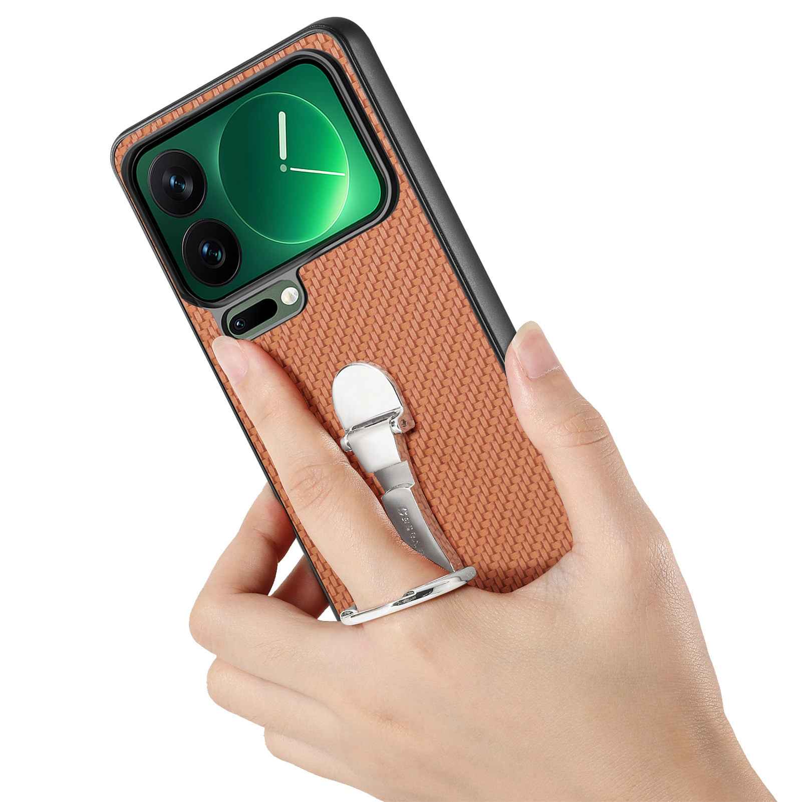 For Xiaomi 17 Pro Case Card Holder Kickstand Carbon Fiber Texture Back Cover - Brown