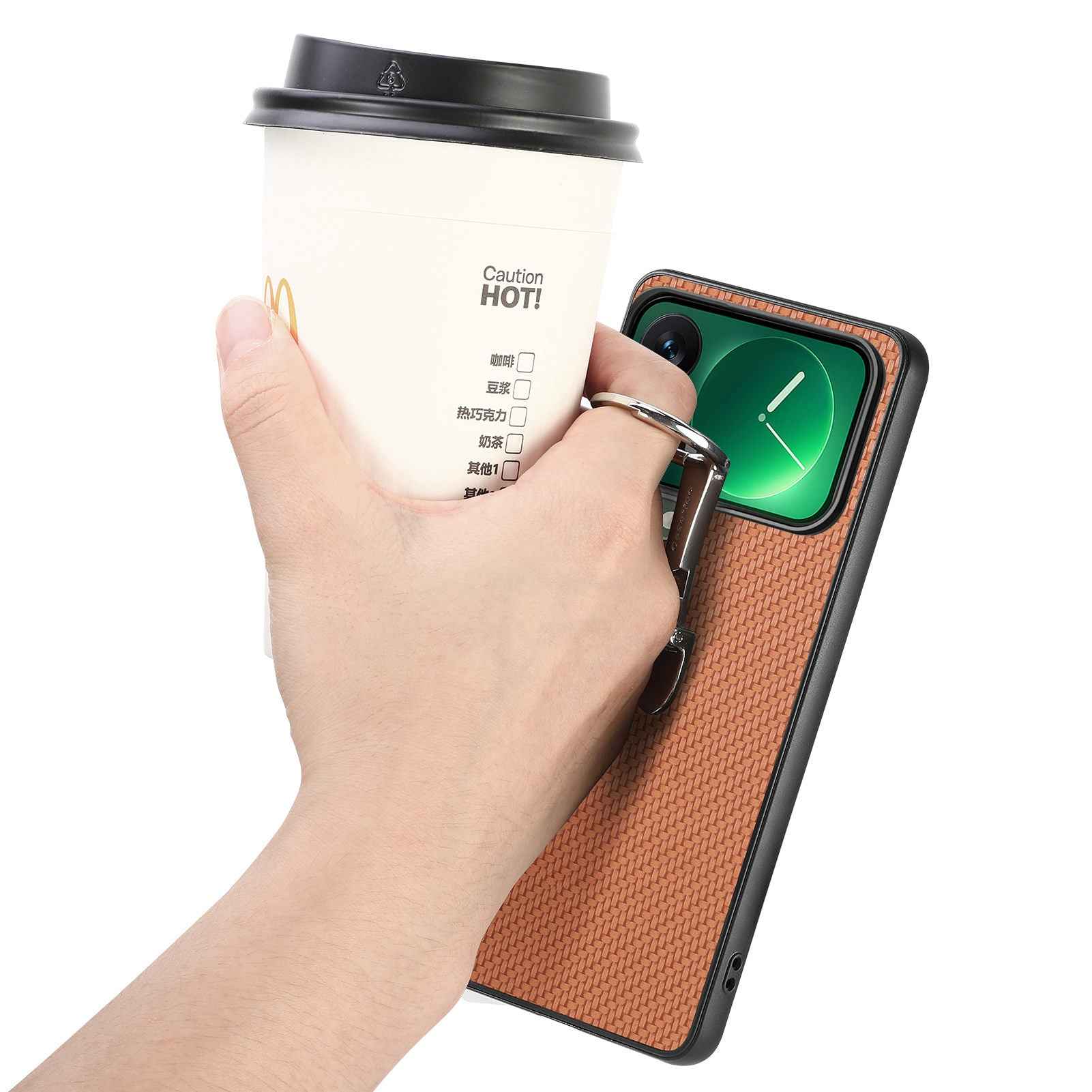 For Xiaomi 17 Pro Case Card Holder Kickstand Carbon Fiber Texture Back Cover - Brown