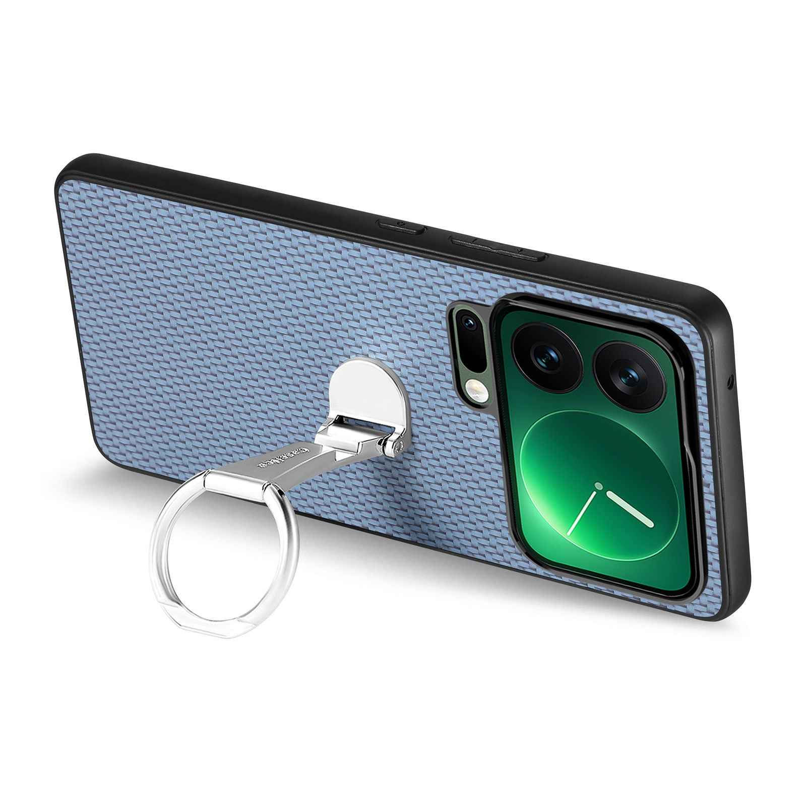 For Xiaomi 17 Pro Case Card Holder Kickstand Carbon Fiber Texture Back Cover - Blue