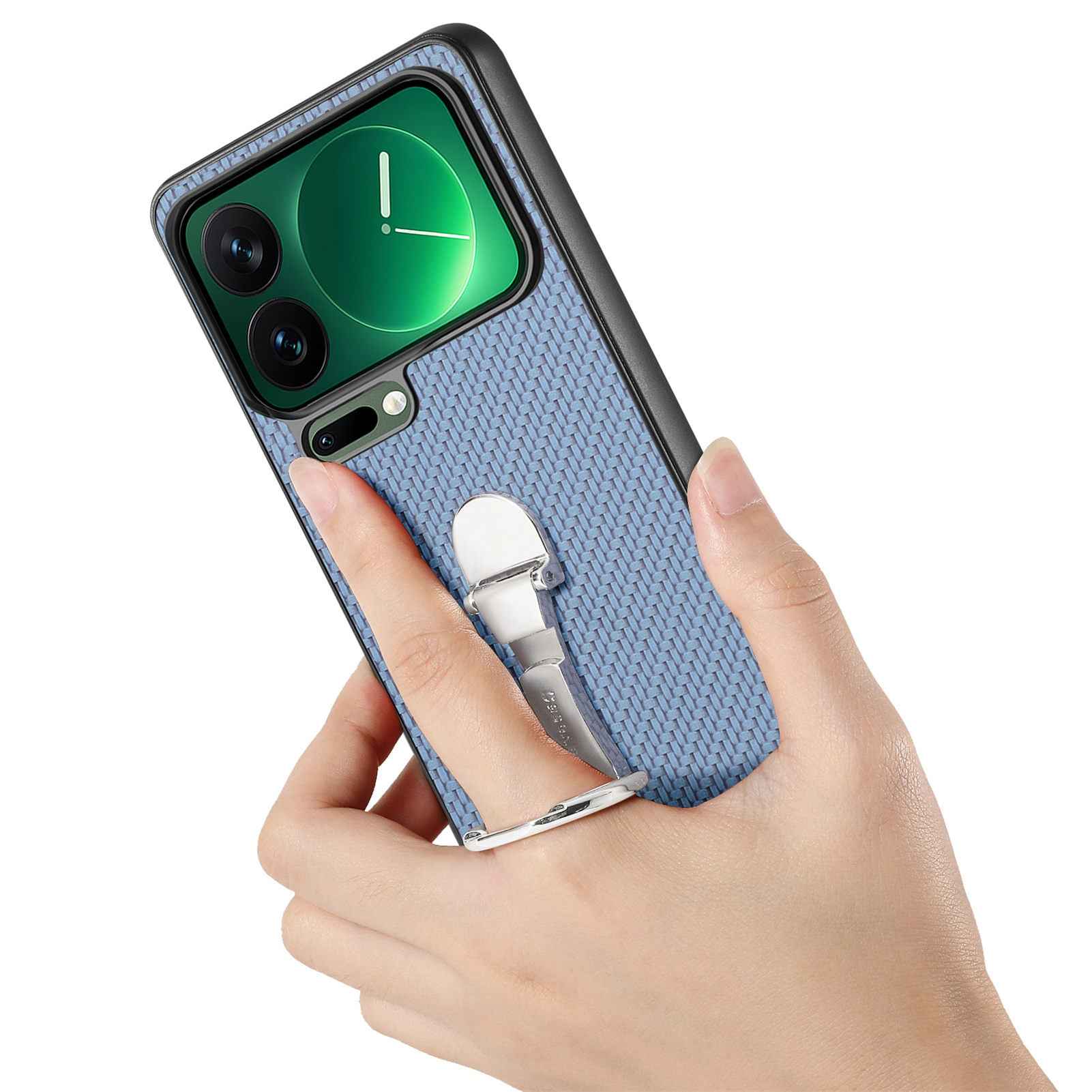 For Xiaomi 17 Pro Case Card Holder Kickstand Carbon Fiber Texture Back Cover - Blue