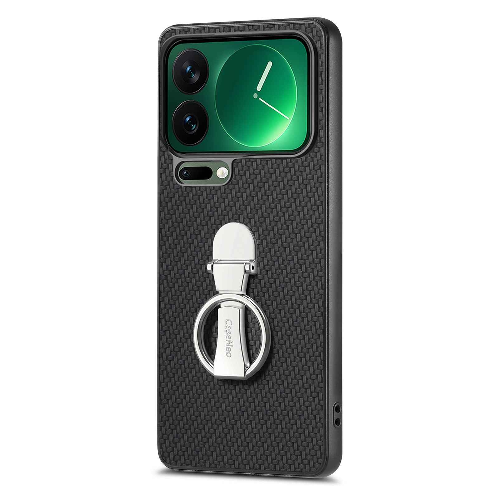 For Xiaomi 17 Pro Case Card Holder Kickstand Carbon Fiber Texture Back Cover - Black