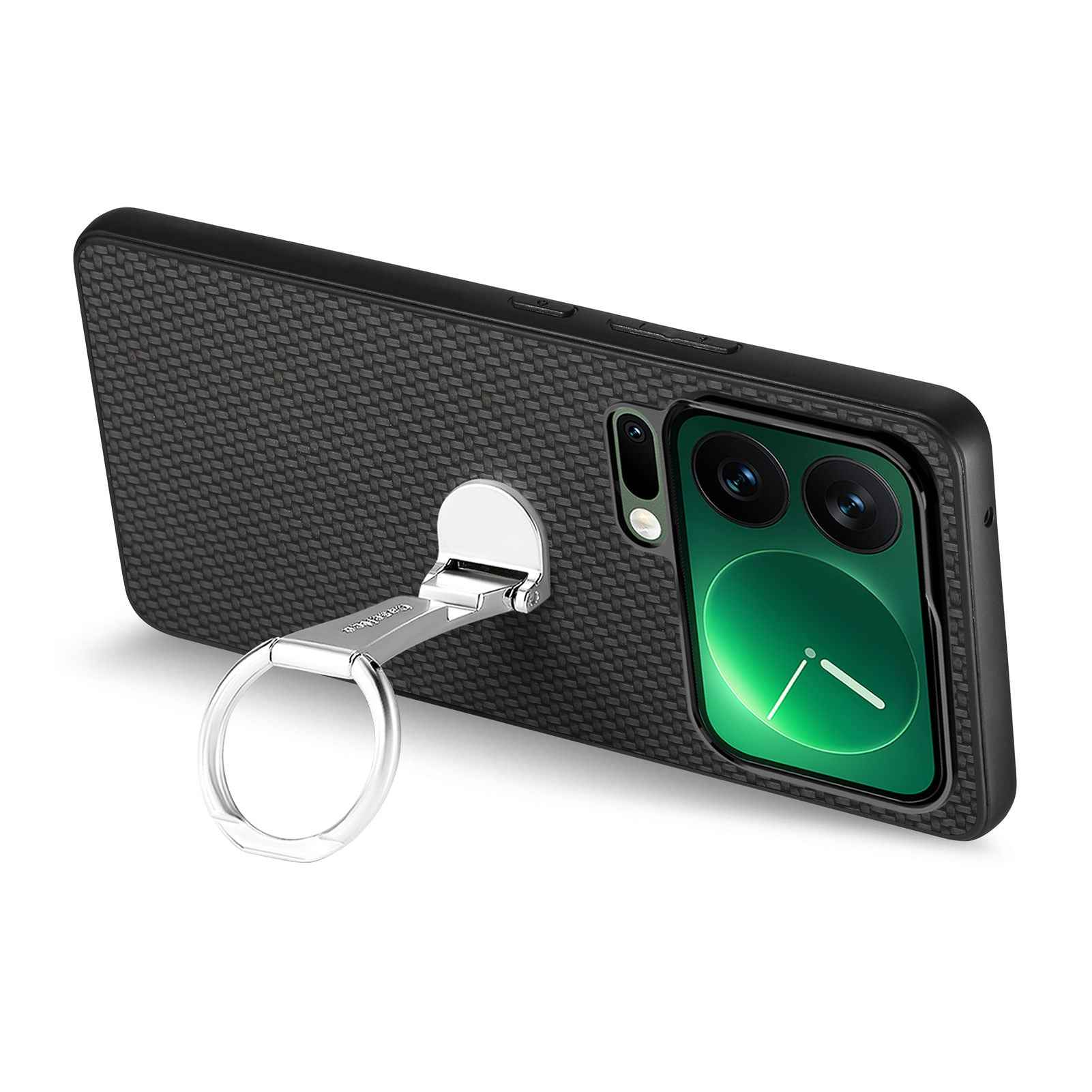 For Xiaomi 17 Pro Case Card Holder Kickstand Carbon Fiber Texture Back Cover - Black
