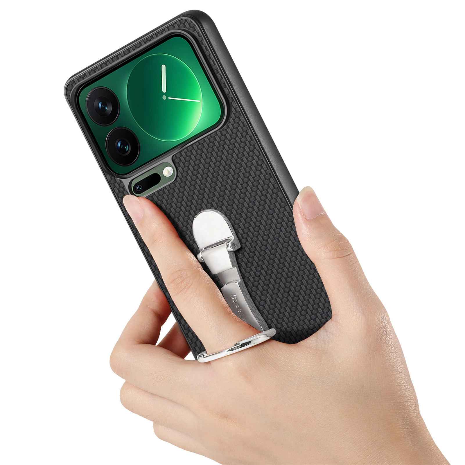 For Xiaomi 17 Pro Case Card Holder Kickstand Carbon Fiber Texture Back Cover - Black