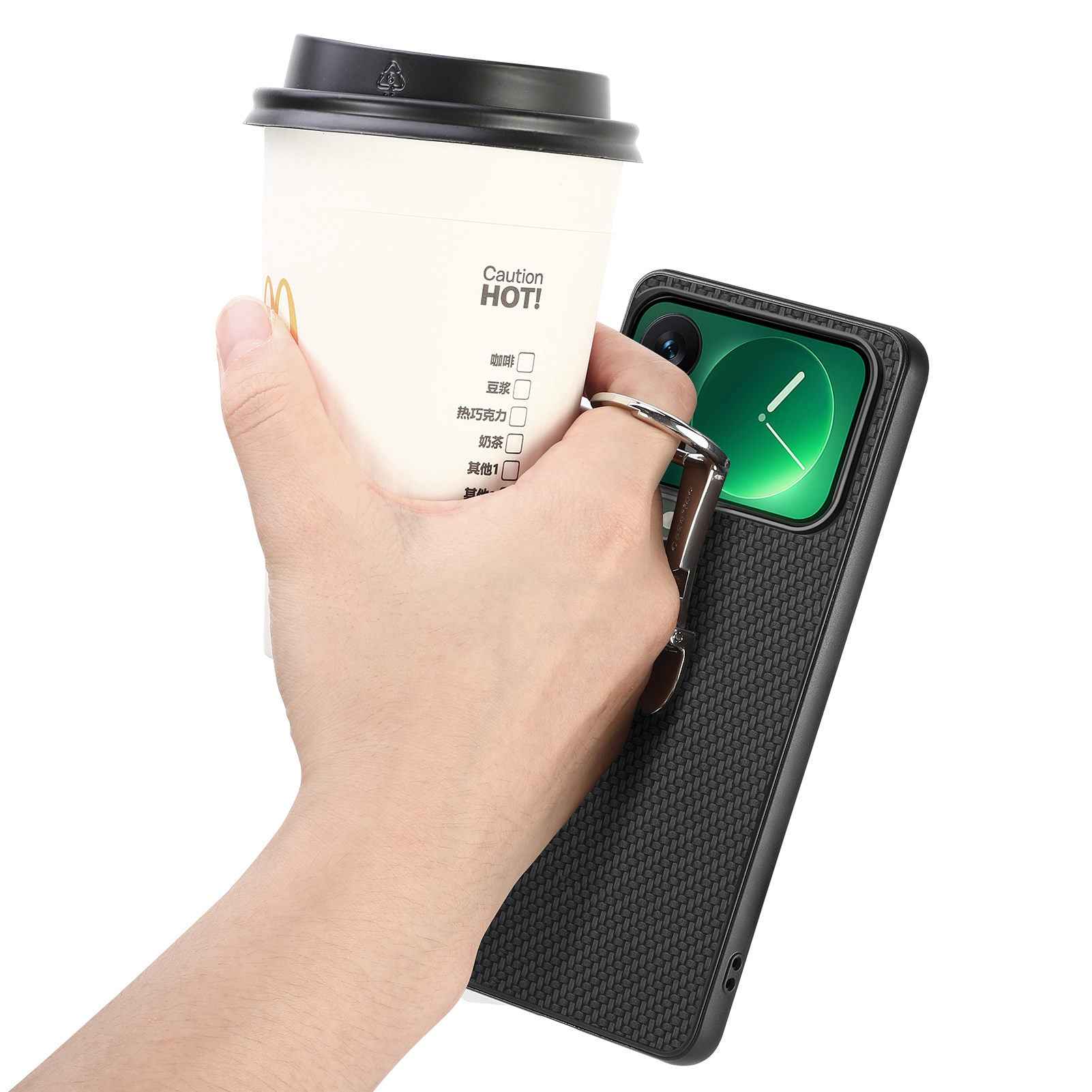 For Xiaomi 17 Pro Case Card Holder Kickstand Carbon Fiber Texture Back Cover - Black