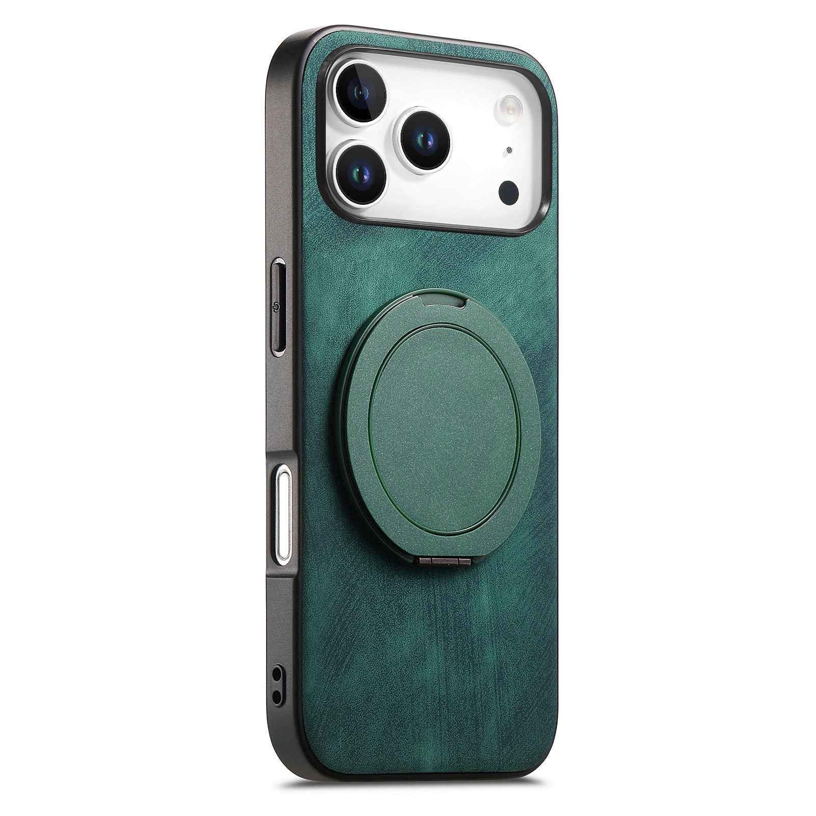 For Xiaomi 17 Pro Phone Case with Rotating Kickstand Stress Relief Retro Leather Back Cover - Green