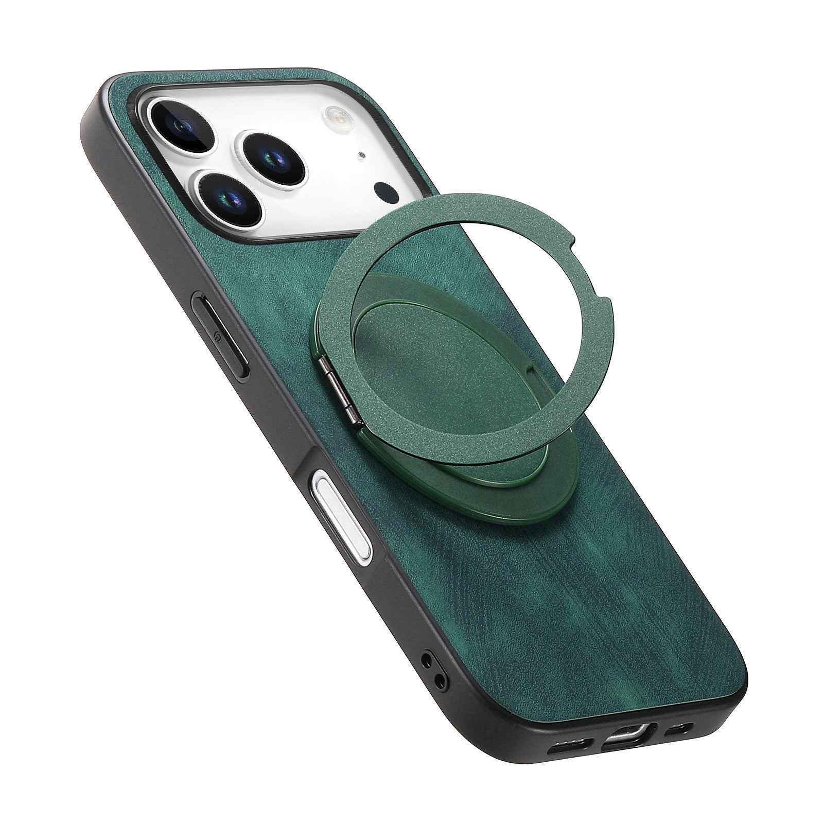 For Xiaomi 17 Pro Phone Case with Rotating Kickstand Stress Relief Retro Leather Back Cover - Green