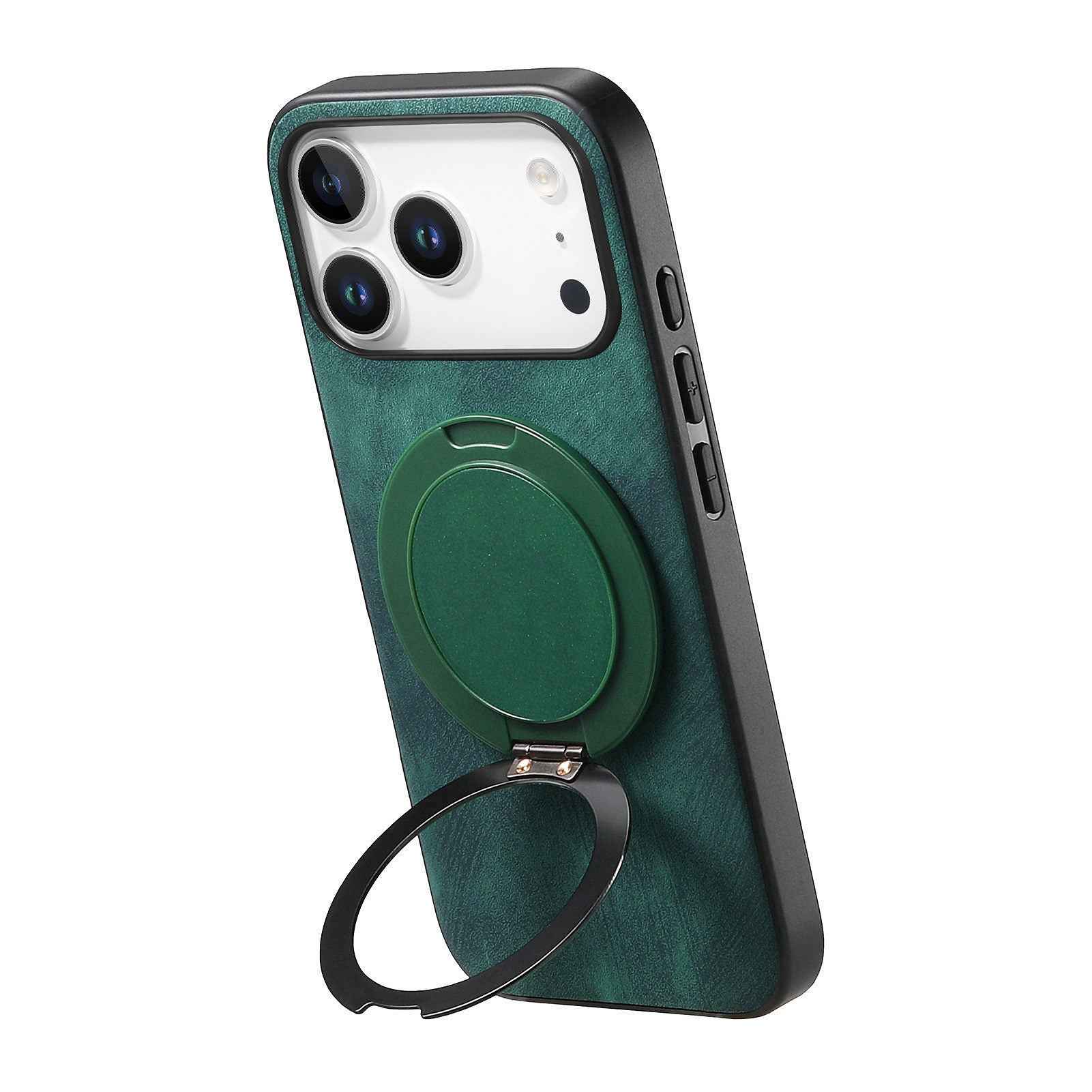 For Xiaomi 17 Pro Phone Case with Rotating Kickstand Stress Relief Retro Leather Back Cover - Green