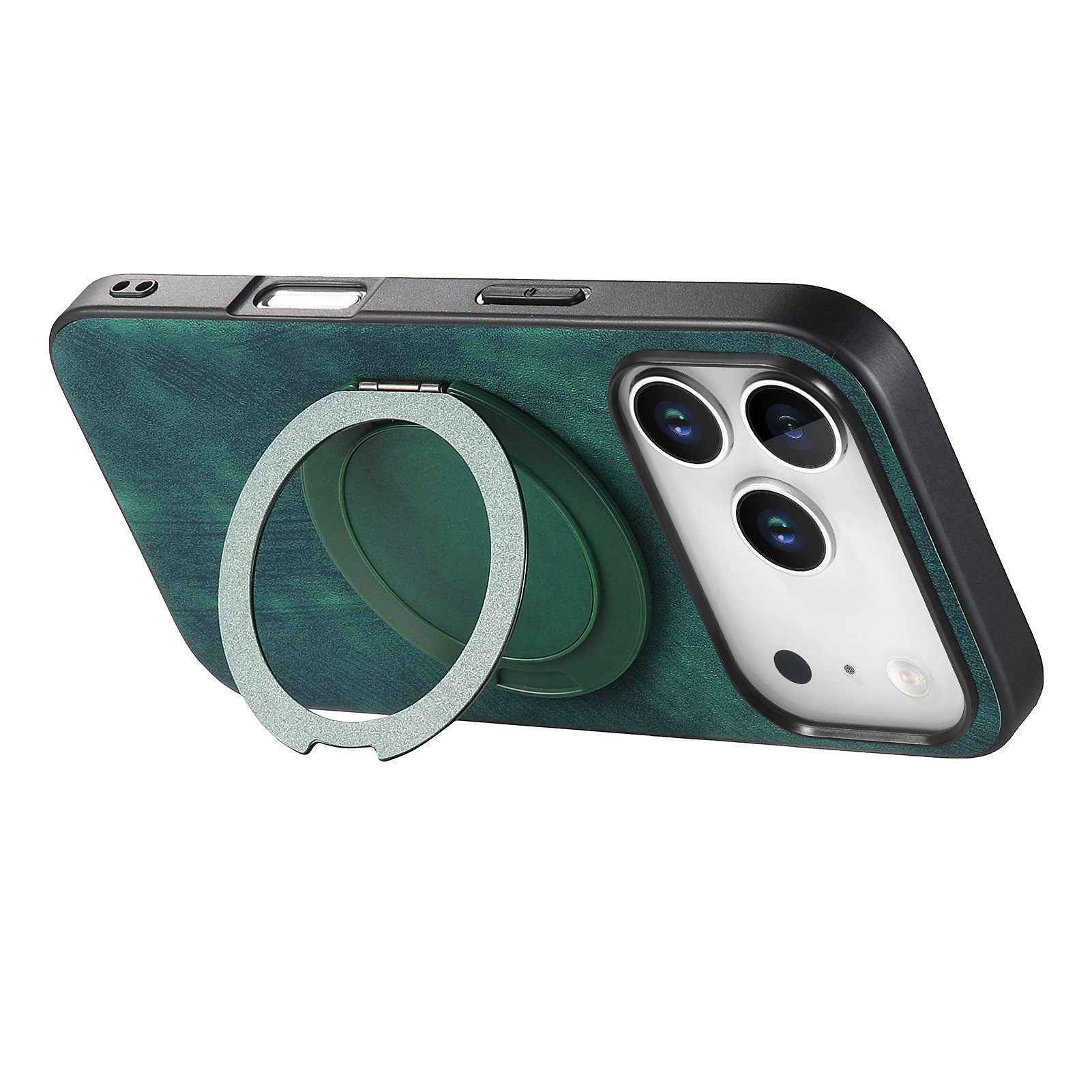 For Xiaomi 17 Pro Phone Case with Rotating Kickstand Stress Relief Retro Leather Back Cover - Green