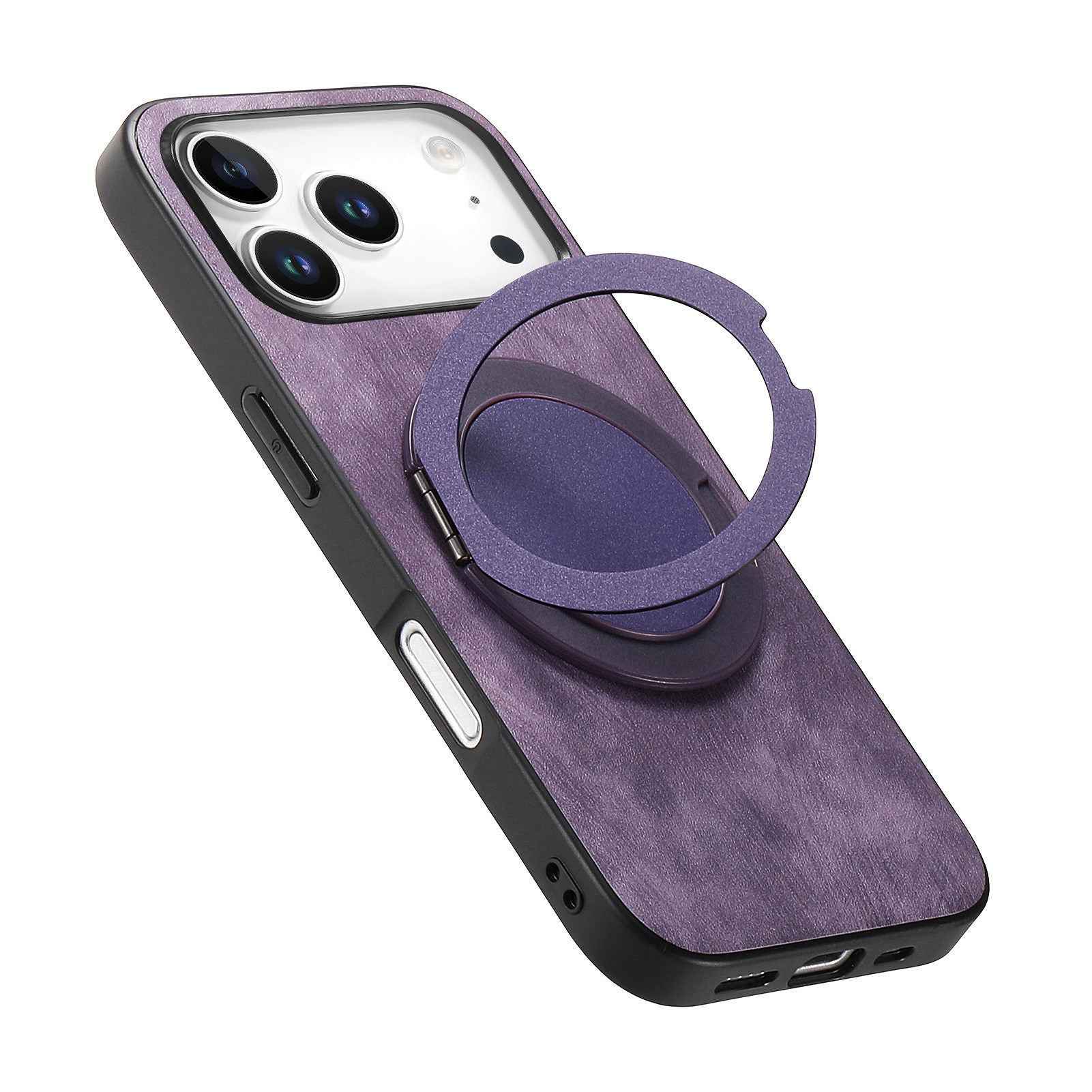 For Xiaomi 17 Pro Phone Case with Rotating Kickstand Stress Relief Retro Leather Back Cover - Purple