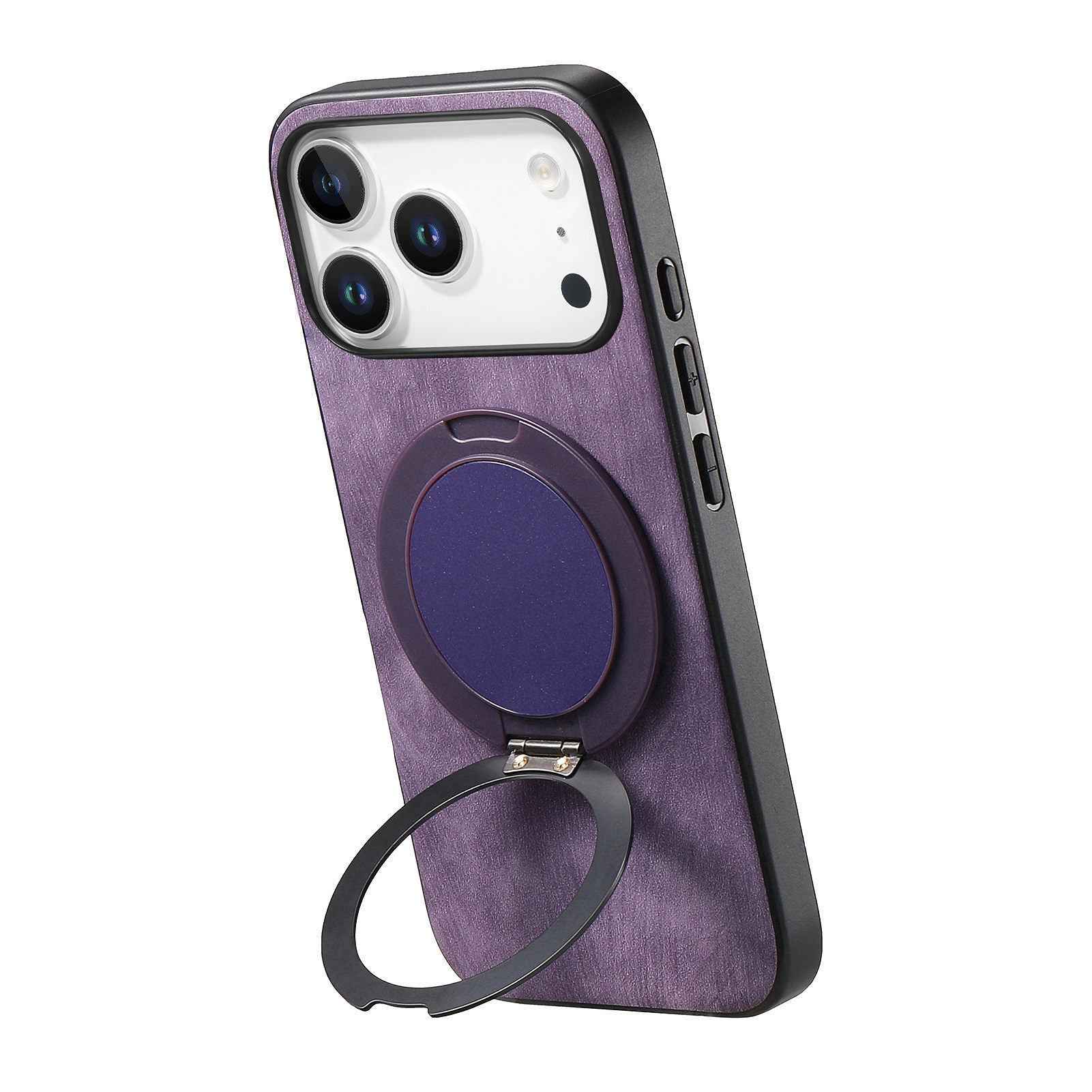 For Xiaomi 17 Pro Phone Case with Rotating Kickstand Stress Relief Retro Leather Back Cover - Purple