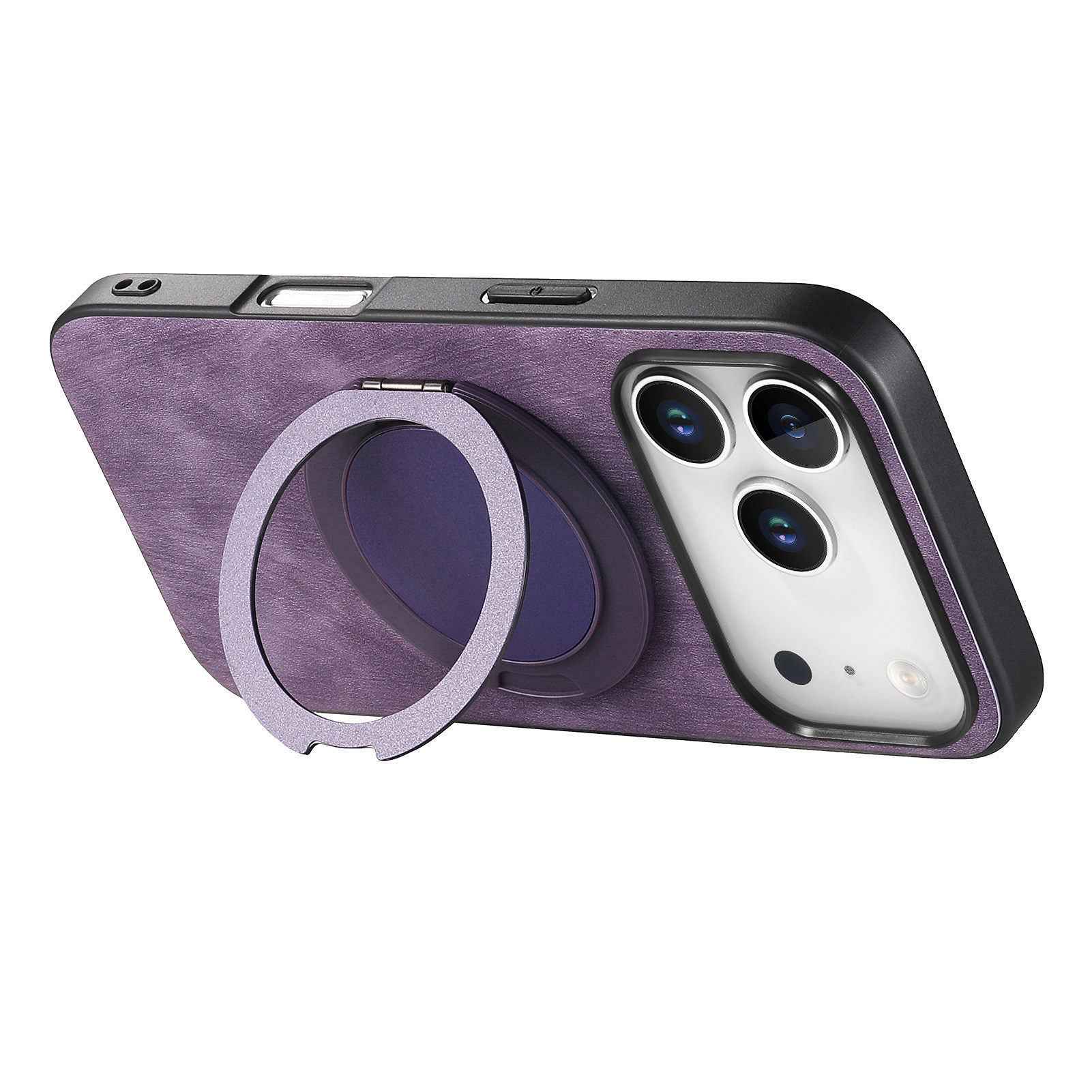 For Xiaomi 17 Pro Phone Case with Rotating Kickstand Stress Relief Retro Leather Back Cover - Purple