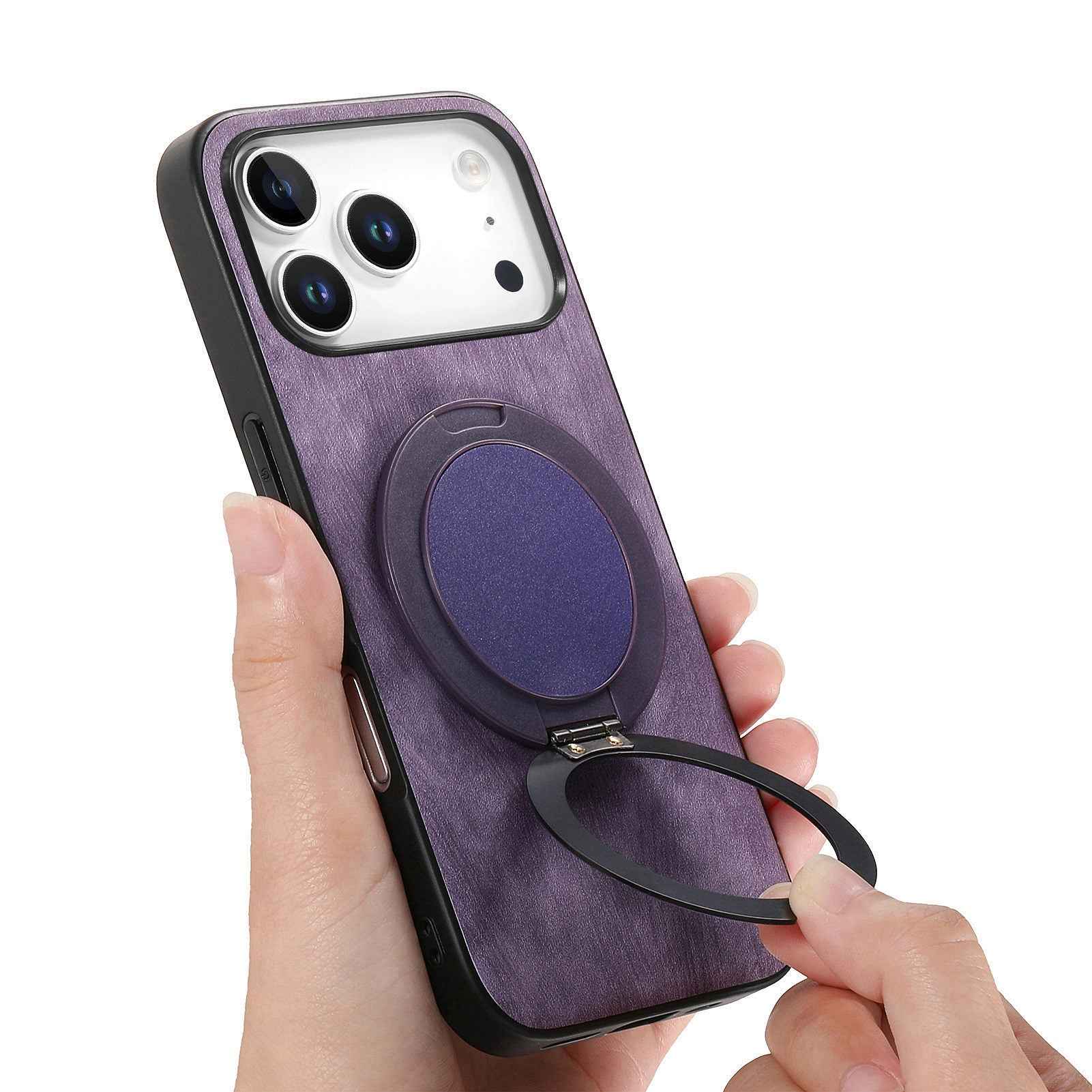 For Xiaomi 17 Pro Phone Case with Rotating Kickstand Stress Relief Retro Leather Back Cover - Purple