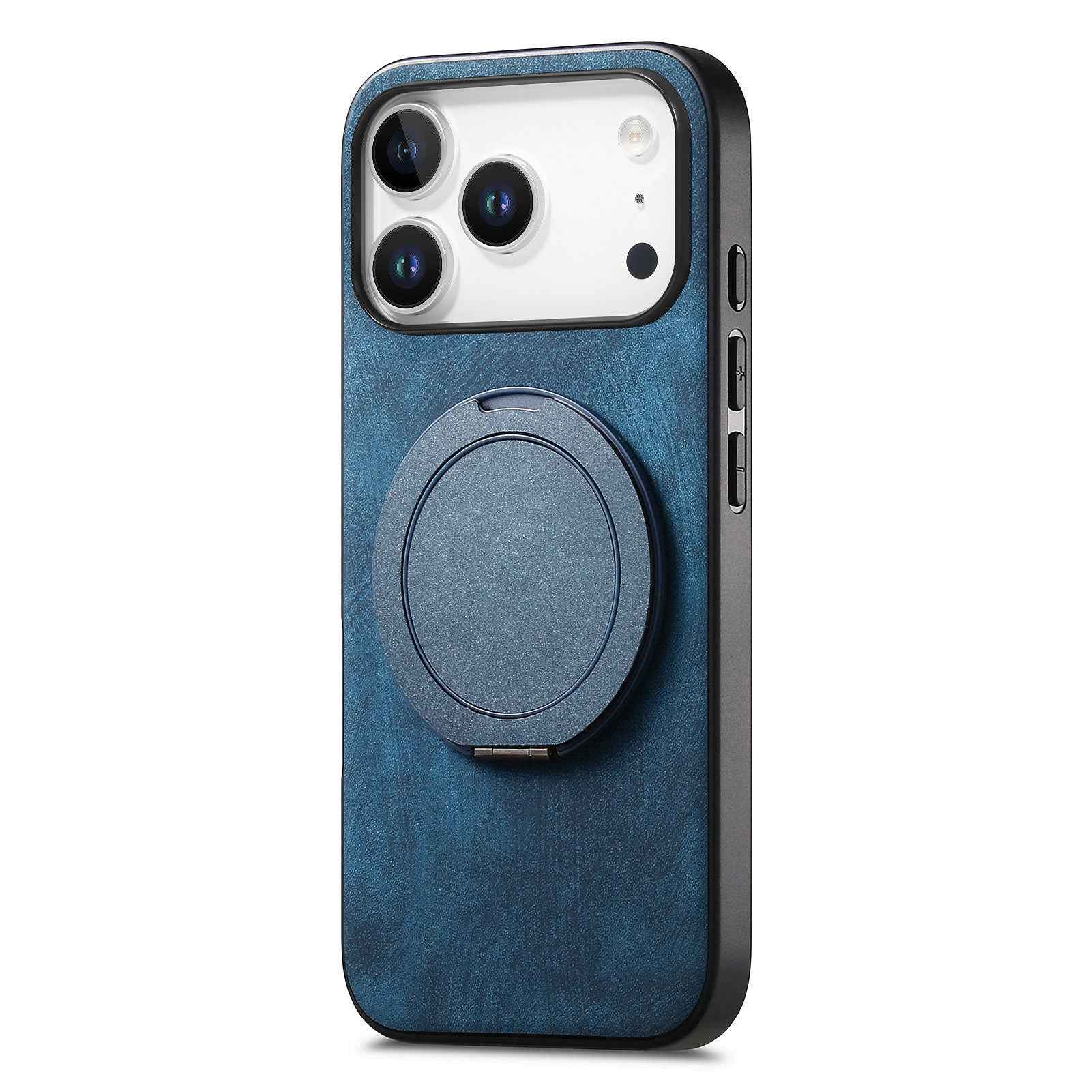 For Xiaomi 17 Pro Phone Case with Rotating Kickstand Stress Relief Retro Leather Back Cover - Blue