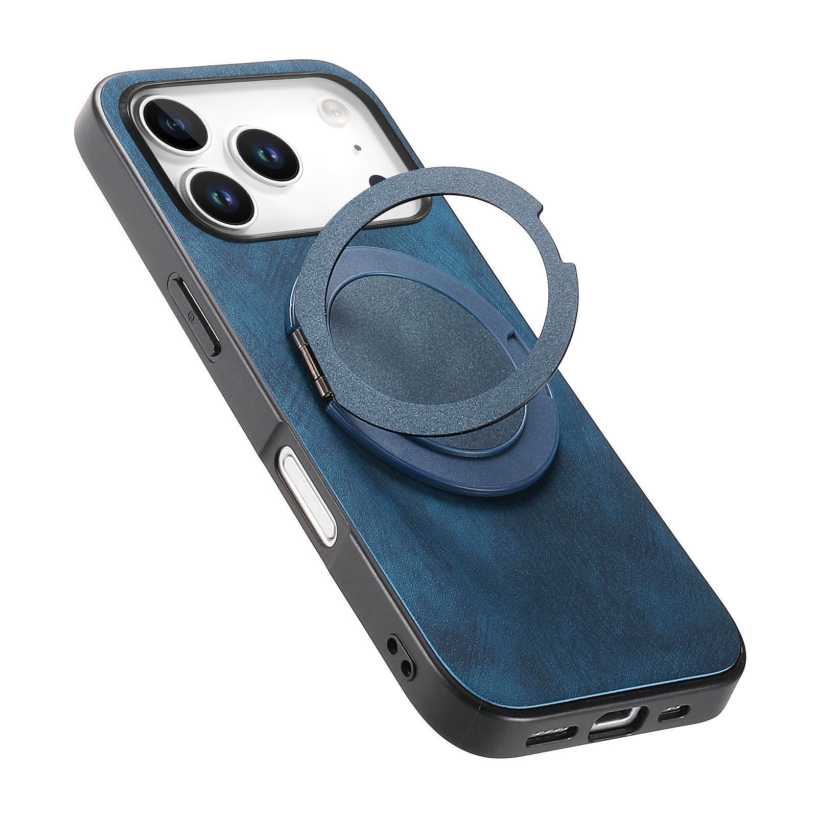 For Xiaomi 17 Pro Phone Case with Rotating Kickstand Stress Relief Retro Leather Back Cover - Blue