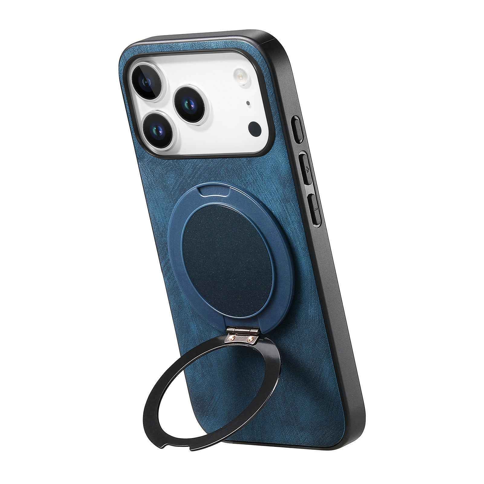For Xiaomi 17 Pro Phone Case with Rotating Kickstand Stress Relief Retro Leather Back Cover - Blue