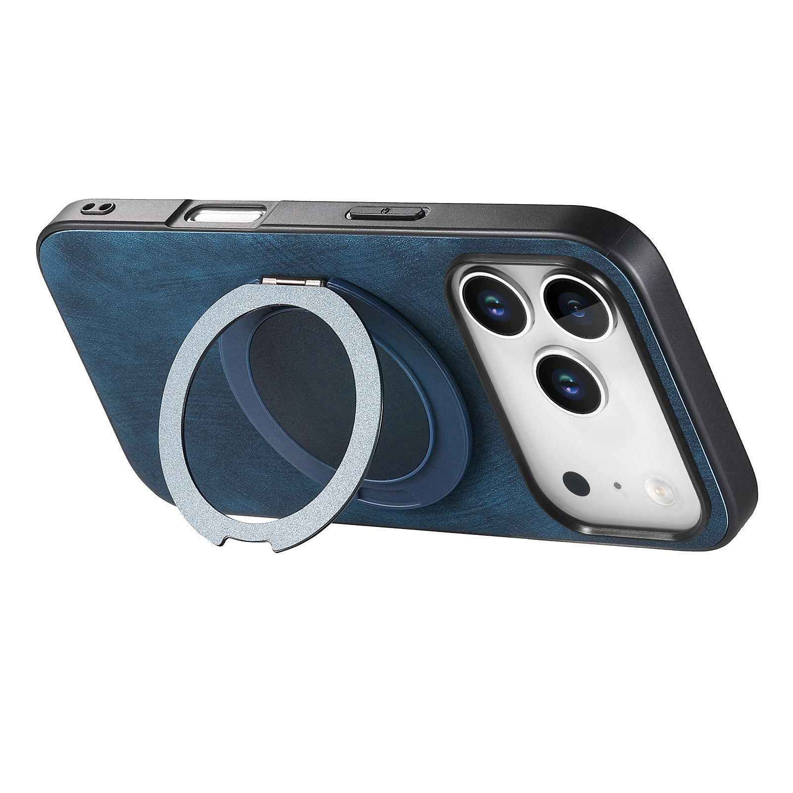For Xiaomi 17 Pro Phone Case with Rotating Kickstand Stress Relief Retro Leather Back Cover - Blue