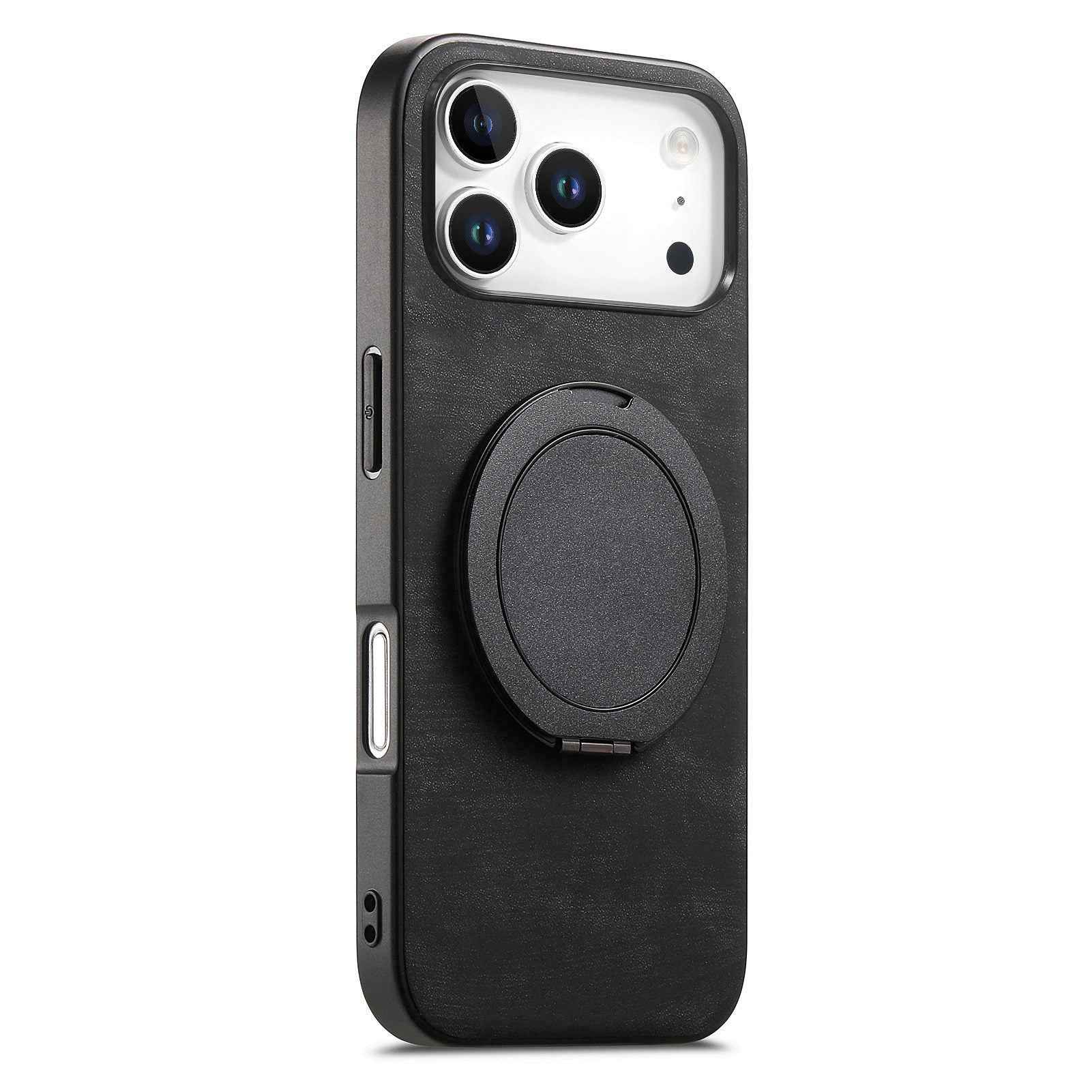 For Xiaomi 17 Pro Phone Case with Rotating Kickstand Stress Relief Retro Leather Back Cover - Black
