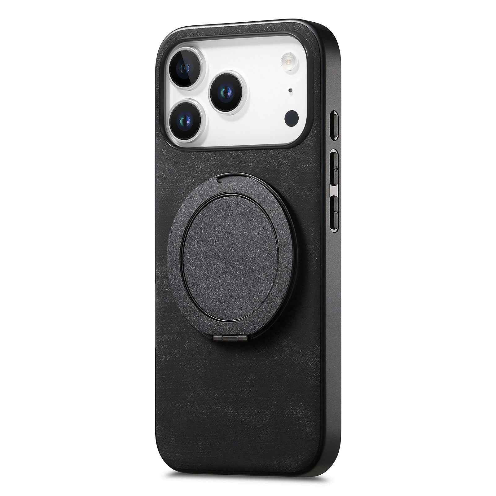 For Xiaomi 17 Pro Phone Case with Rotating Kickstand Stress Relief Retro Leather Back Cover - Black