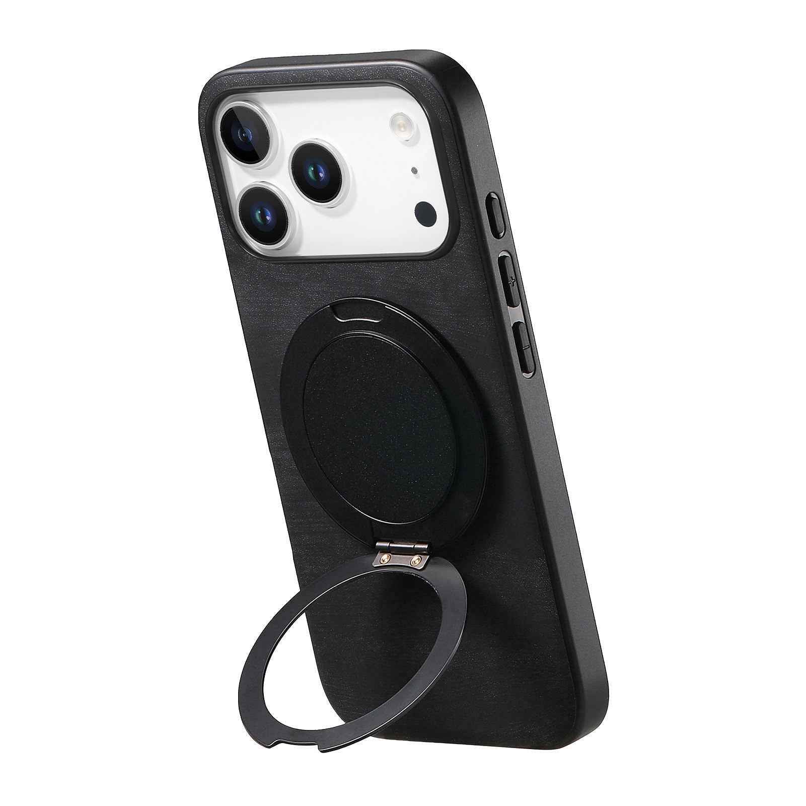 For Xiaomi 17 Pro Phone Case with Rotating Kickstand Stress Relief Retro Leather Back Cover - Black