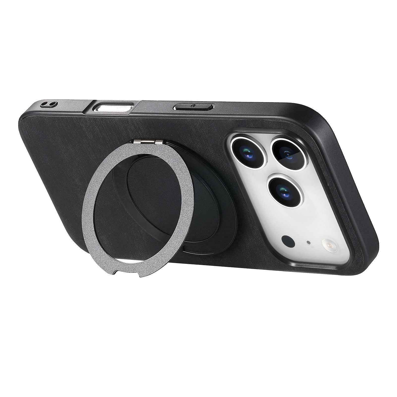 For Xiaomi 17 Pro Phone Case with Rotating Kickstand Stress Relief Retro Leather Back Cover - Black