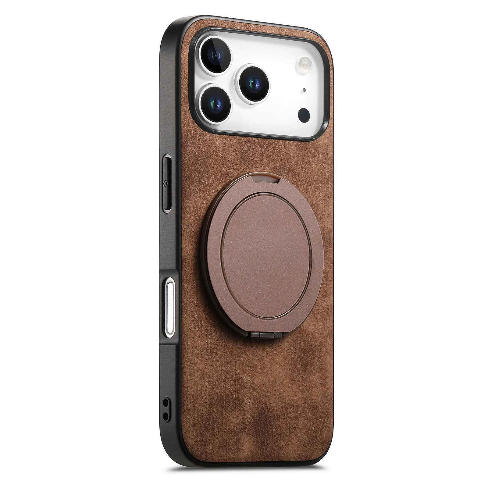 For Xiaomi 17 Pro Phone Case with Rotating Kickstand Stress Relief Retro Leather Back Cover - Brown