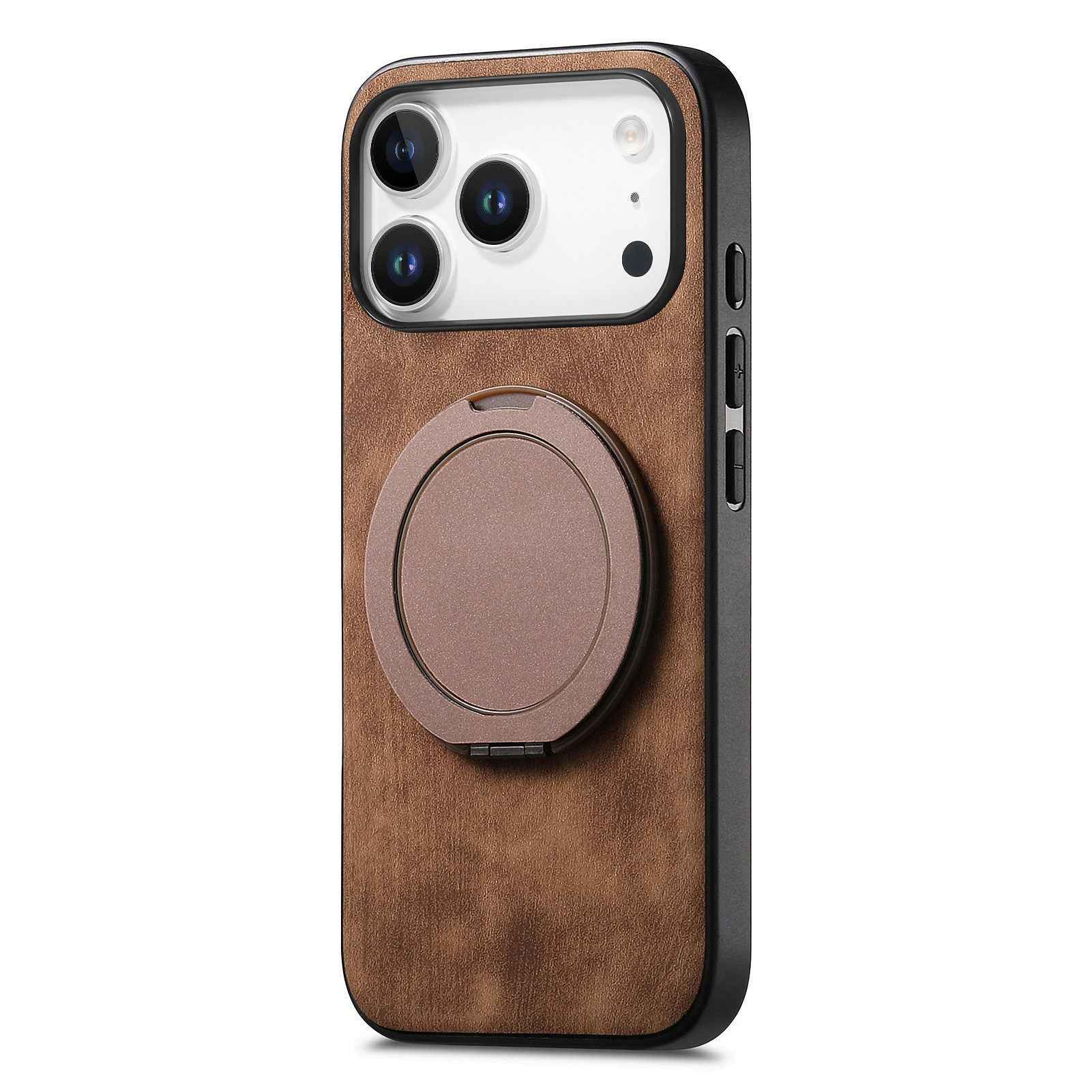 For Xiaomi 17 Pro Phone Case with Rotating Kickstand Stress Relief Retro Leather Back Cover - Brown