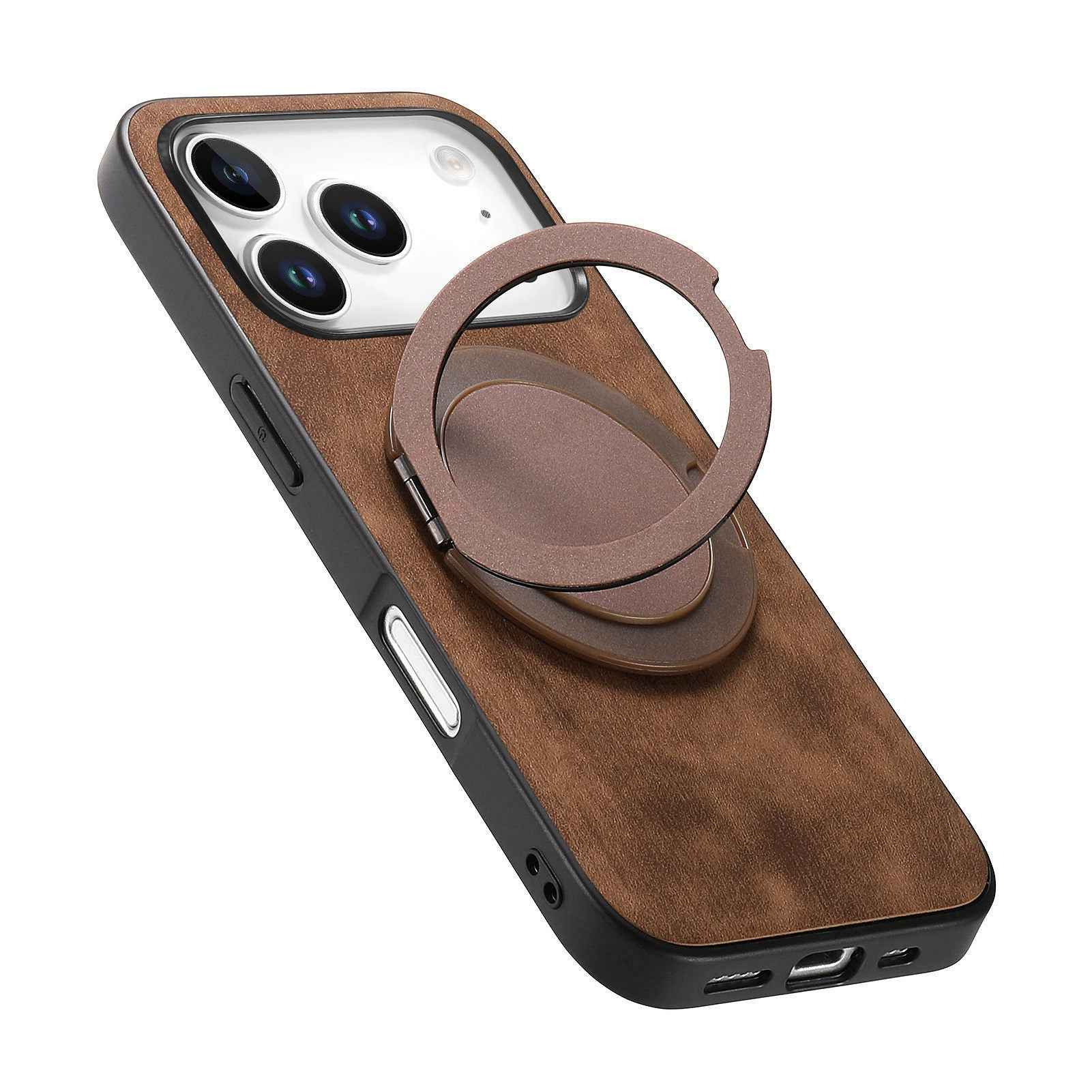 For Xiaomi 17 Pro Phone Case with Rotating Kickstand Stress Relief Retro Leather Back Cover - Brown