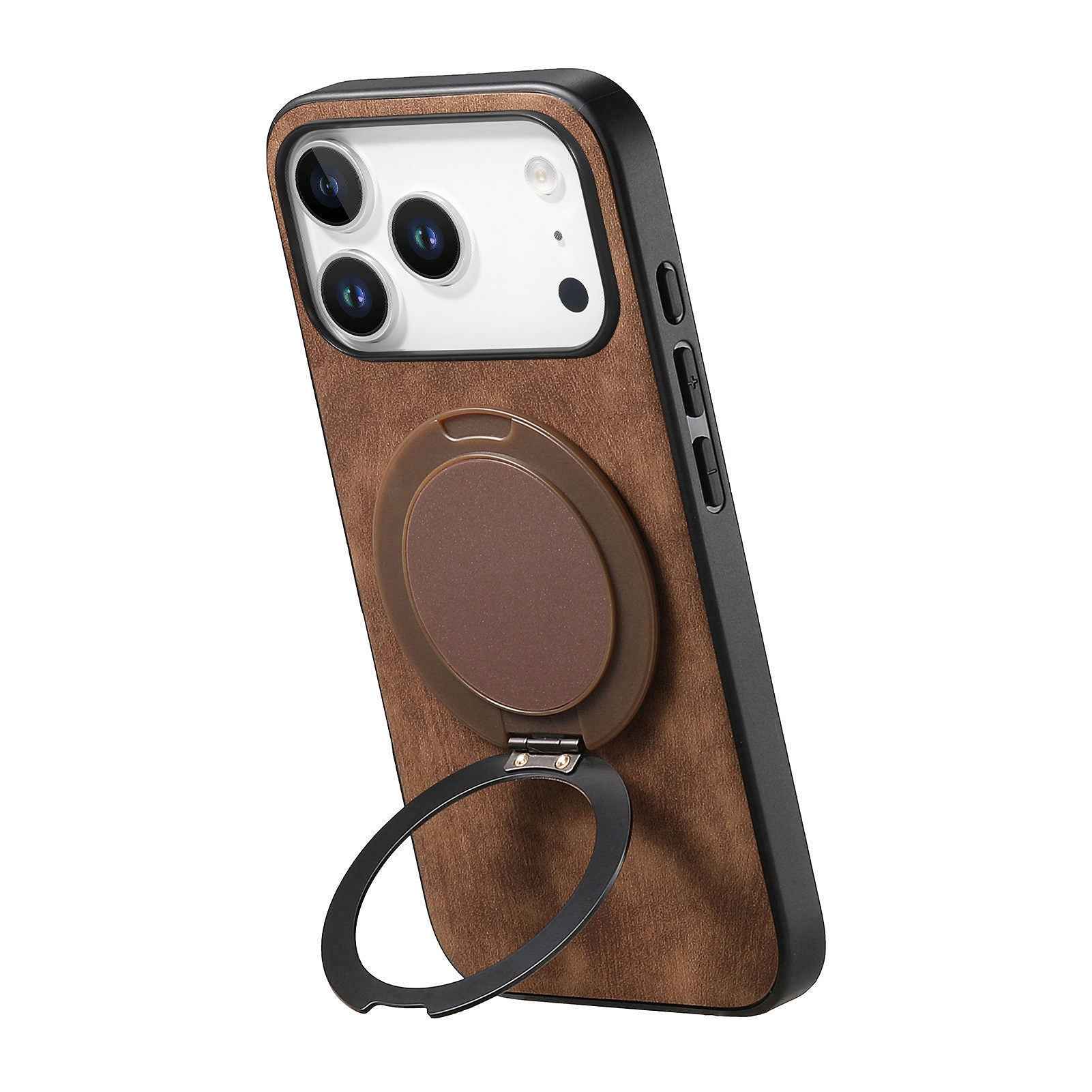 For Xiaomi 17 Pro Phone Case with Rotating Kickstand Stress Relief Retro Leather Back Cover - Brown