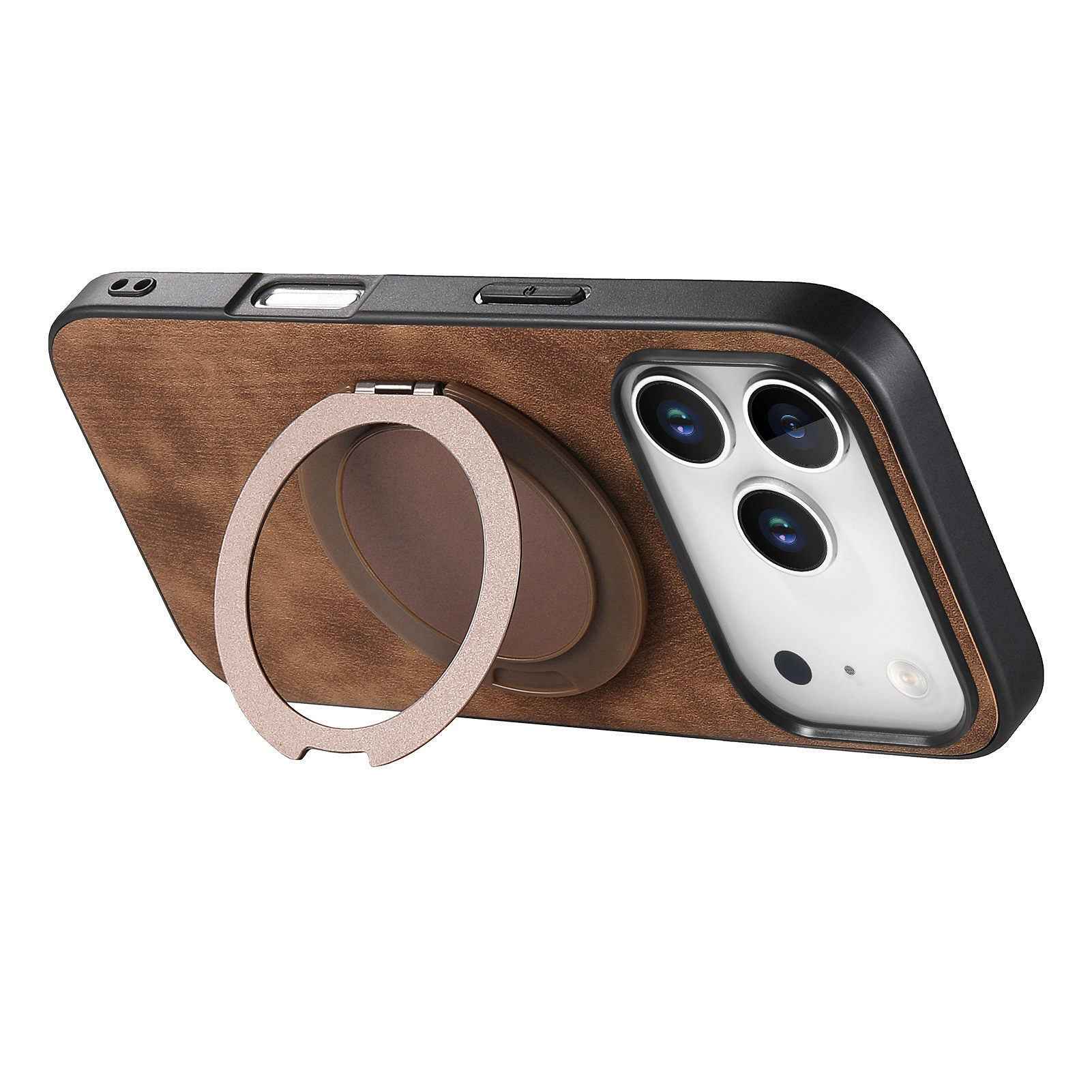 For Xiaomi 17 Pro Phone Case with Rotating Kickstand Stress Relief Retro Leather Back Cover - Brown