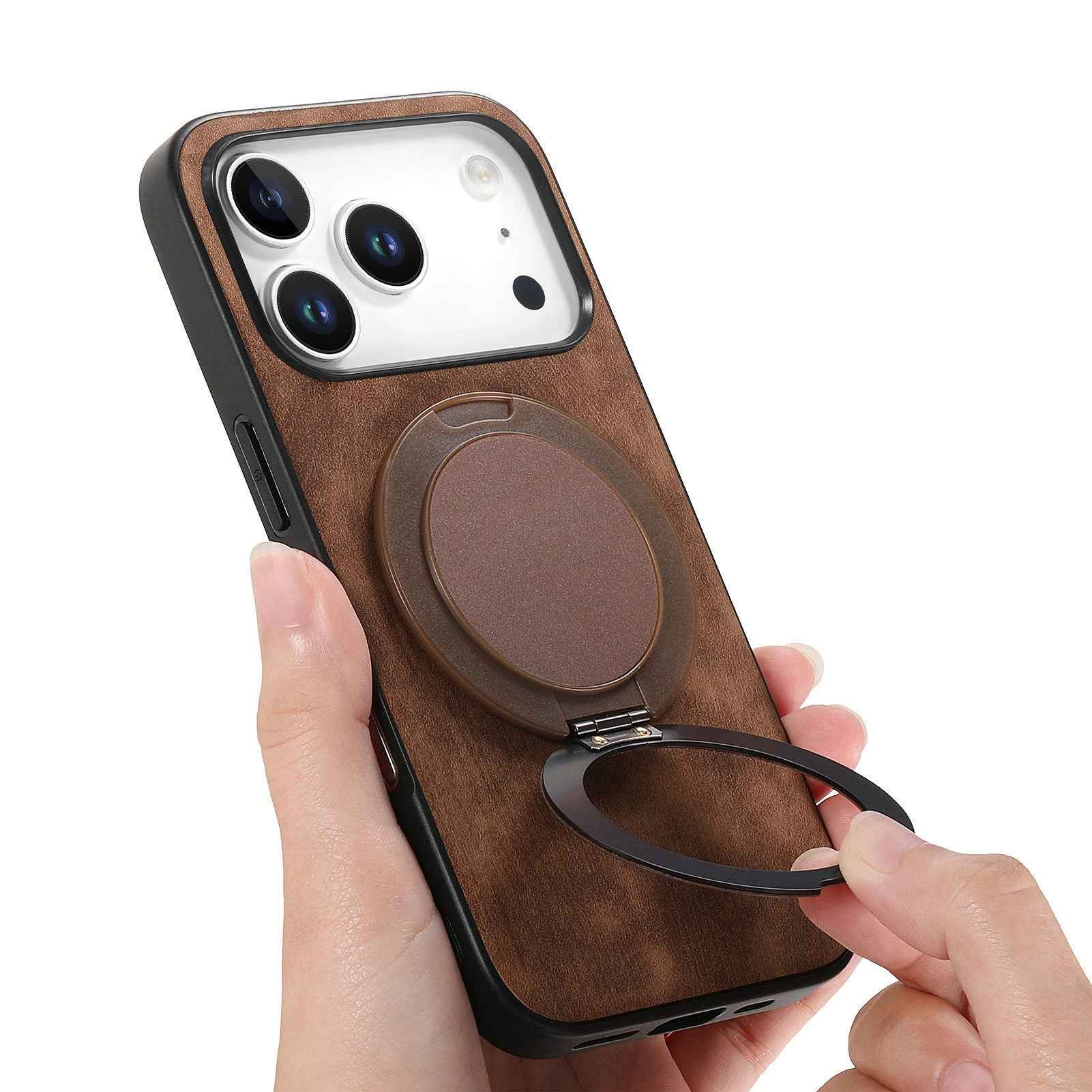 For Xiaomi 17 Pro Phone Case with Rotating Kickstand Stress Relief Retro Leather Back Cover - Brown