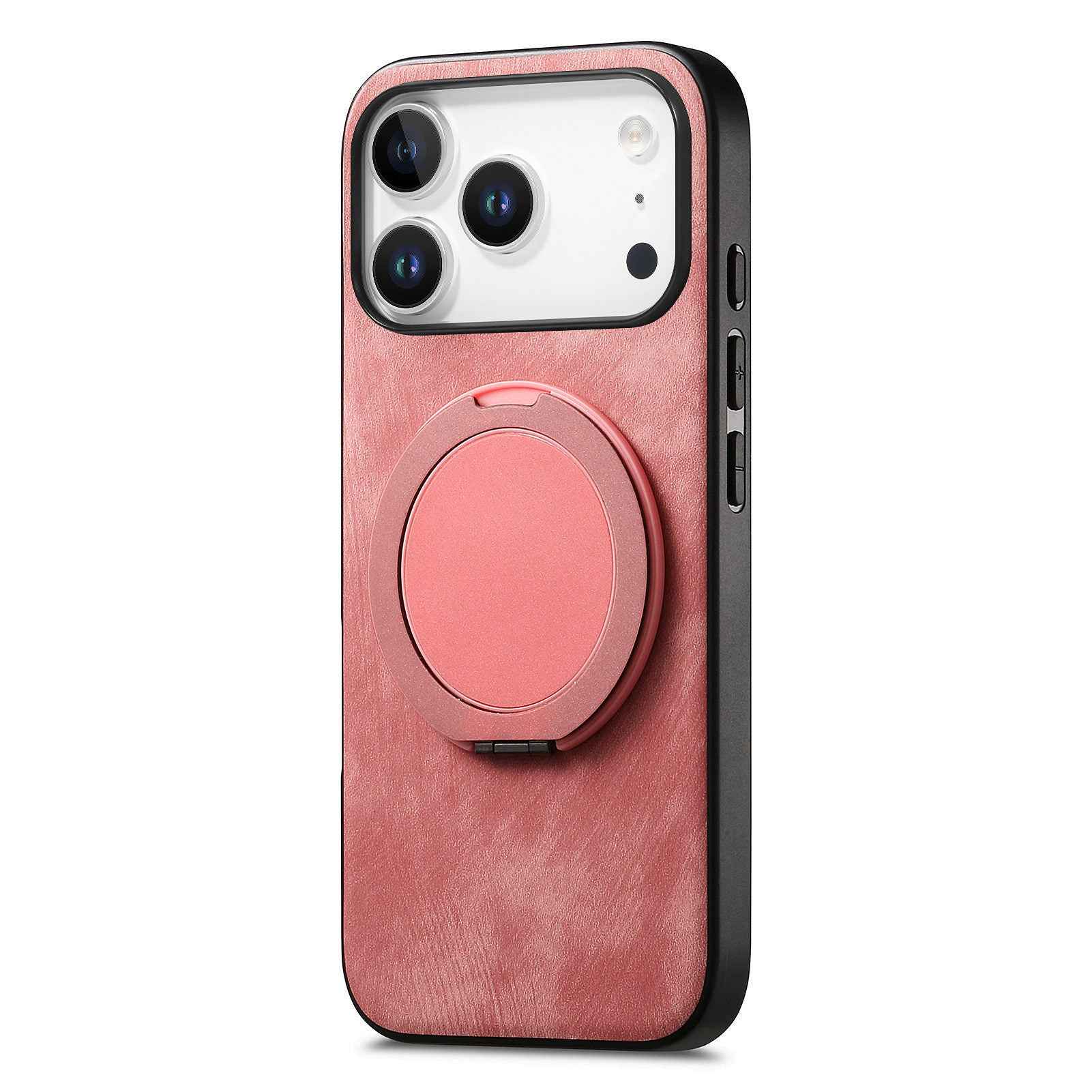 For Xiaomi 17 Pro Phone Case with Rotating Kickstand Stress Relief Retro Leather Back Cover - Pink