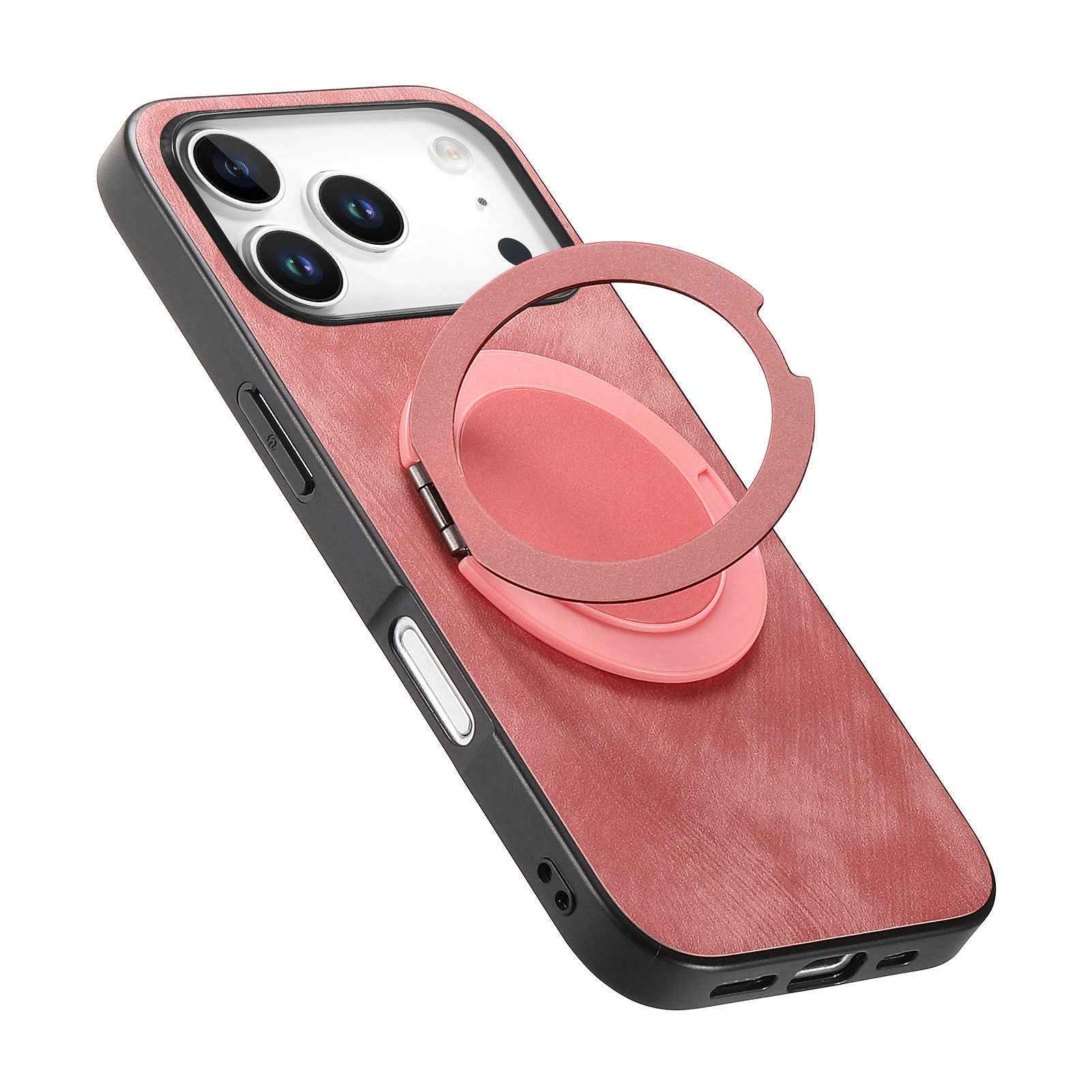 For Xiaomi 17 Pro Phone Case with Rotating Kickstand Stress Relief Retro Leather Back Cover - Pink