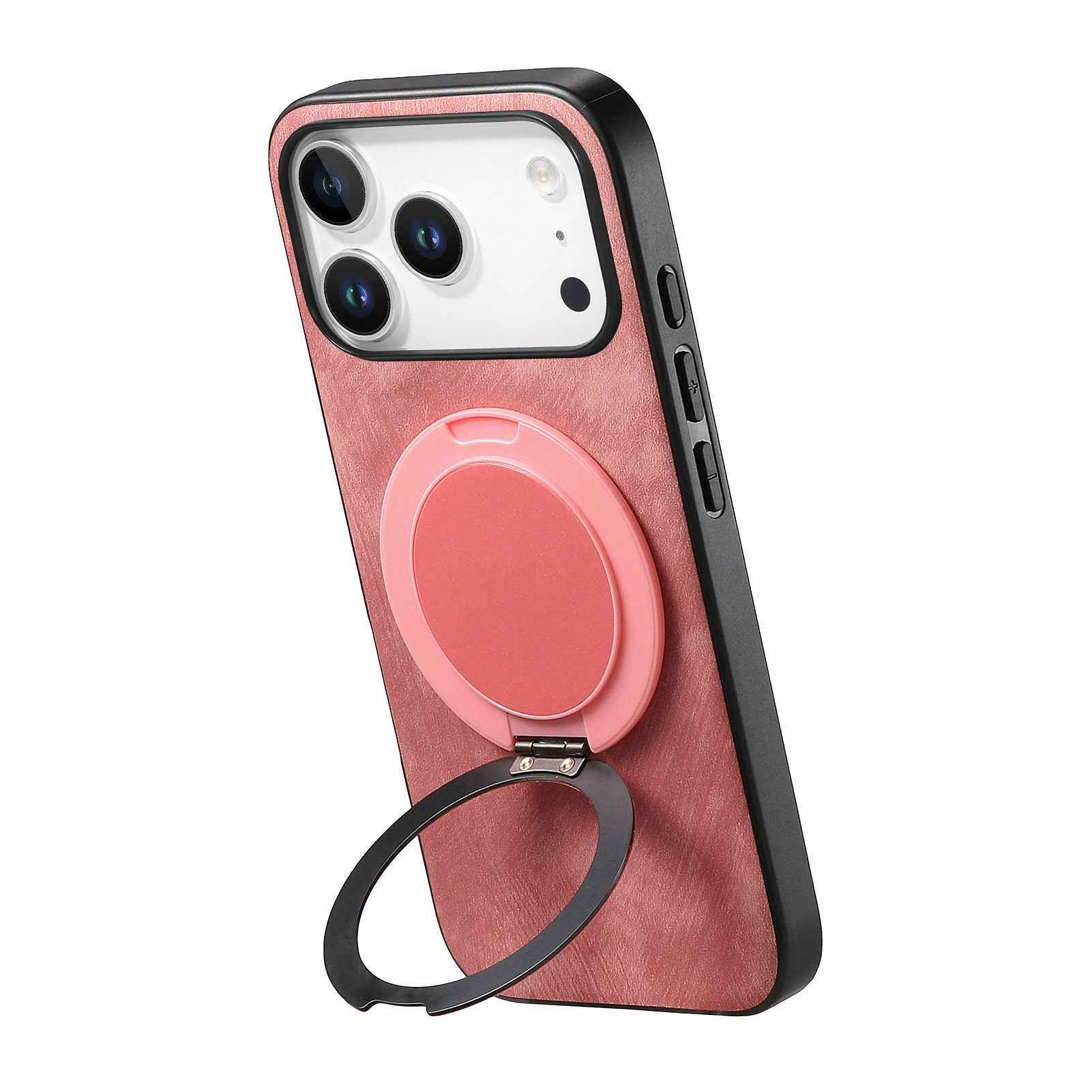 For Xiaomi 17 Pro Phone Case with Rotating Kickstand Stress Relief Retro Leather Back Cover - Pink