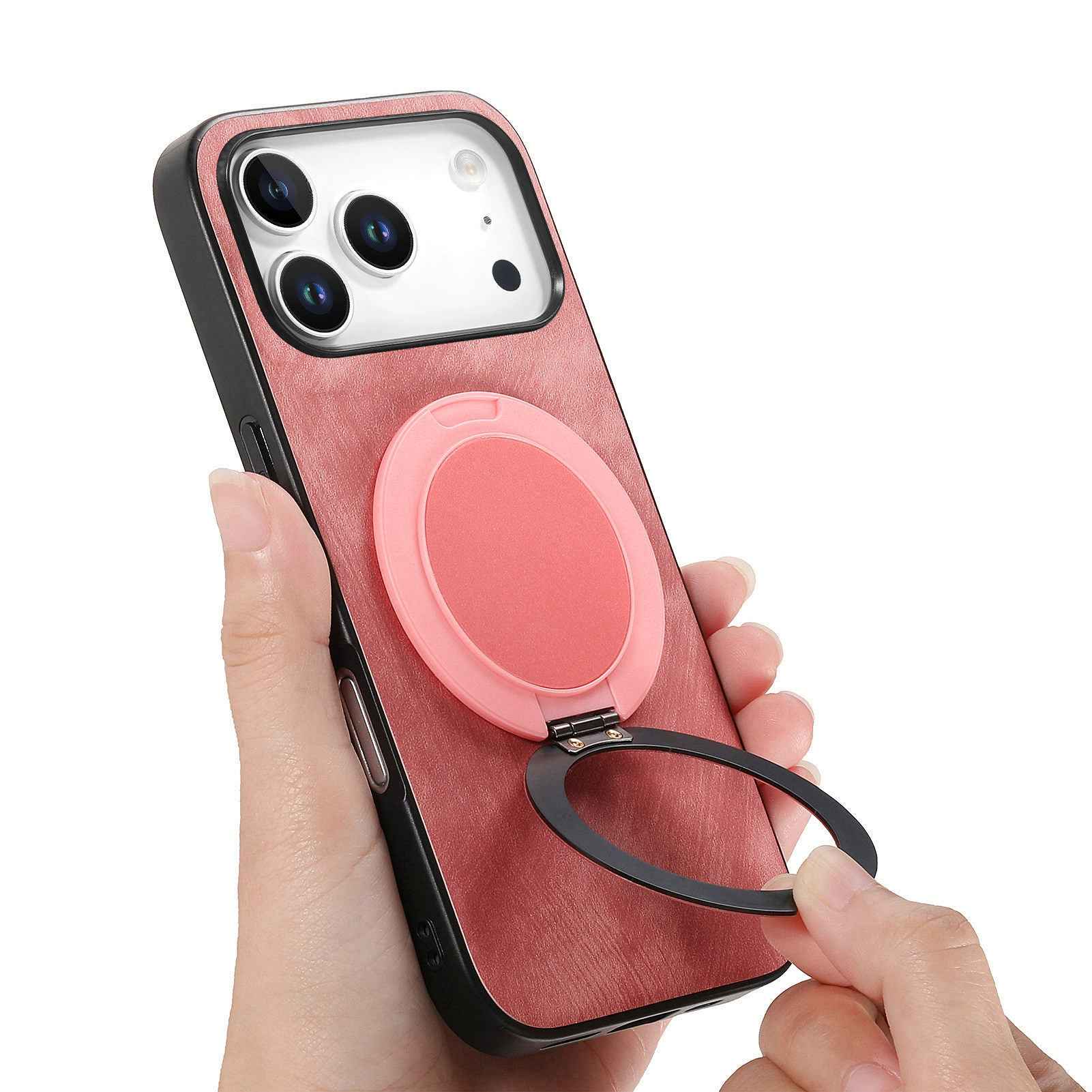 For Xiaomi 17 Pro Phone Case with Rotating Kickstand Stress Relief Retro Leather Back Cover - Pink