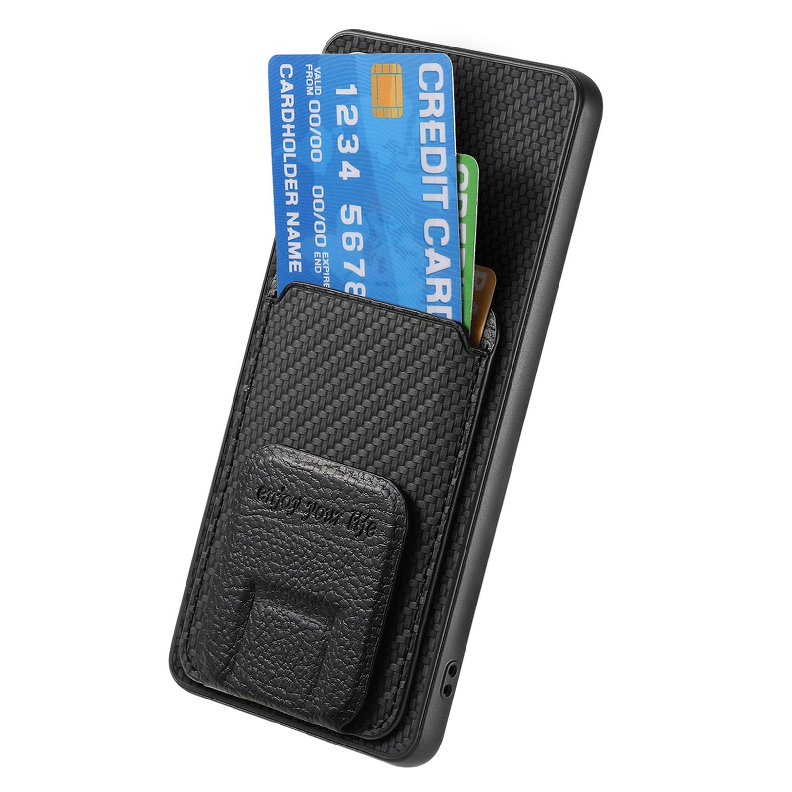 For Xiaomi 17 Pro Max Case Card Holder Carbon Fiber Texture Leather Coated TPU Phone Cover - Black
