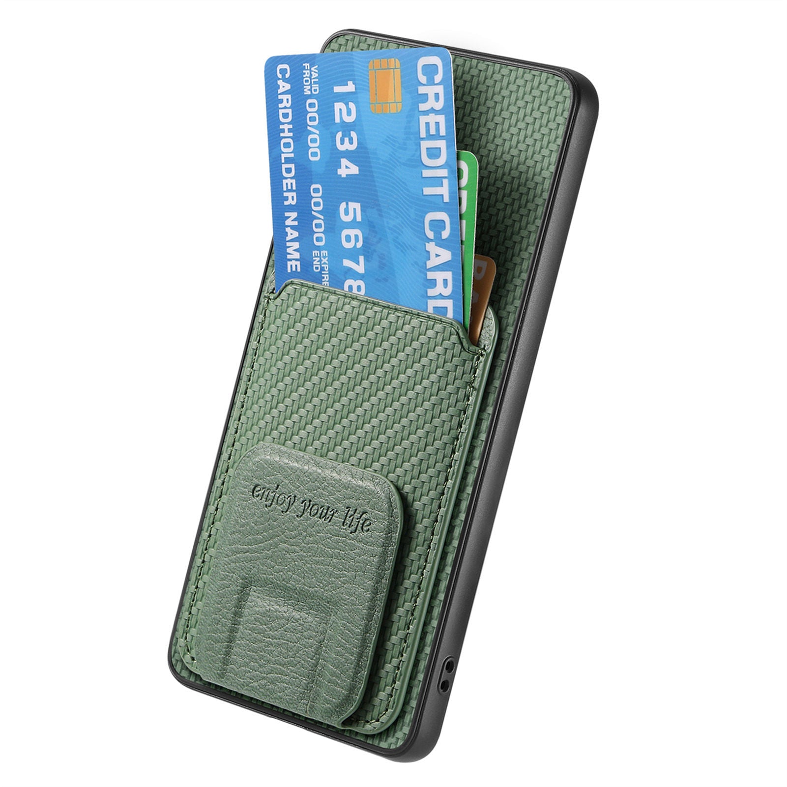 For Xiaomi 17 Pro Max Case Card Holder Carbon Fiber Texture Leather Coated TPU Phone Cover - Green