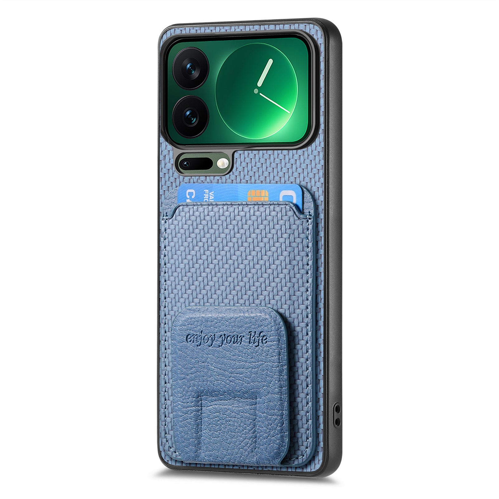 For Xiaomi 17 Pro Max Case Card Holder Carbon Fiber Texture Leather Coated TPU Phone Cover - Blue