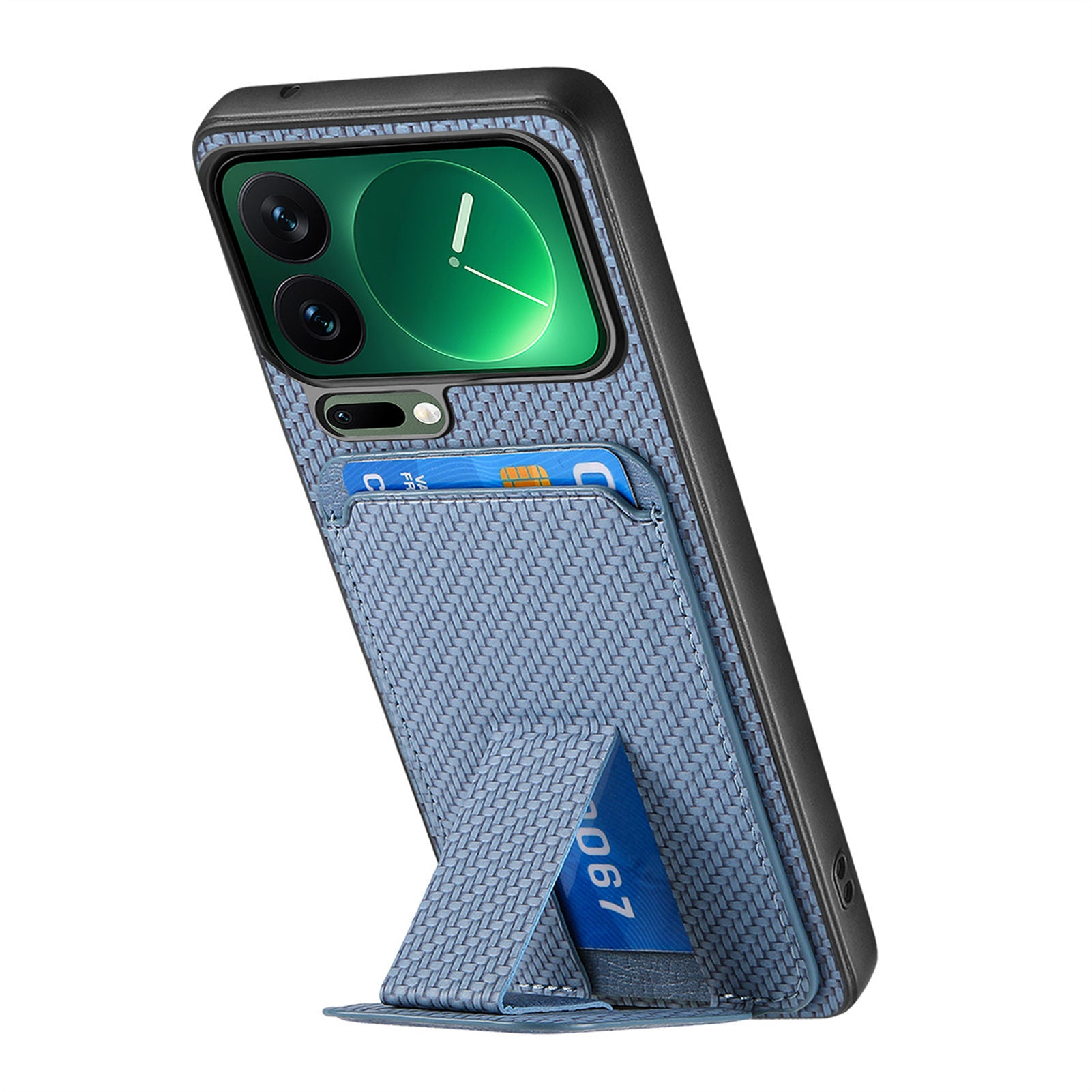For Xiaomi 17 Pro Max Case Card Holder Carbon Fiber Texture Leather Coated TPU Phone Cover - Blue