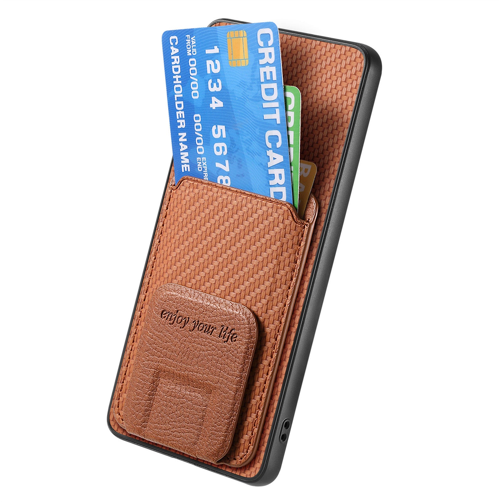For Xiaomi 17 Pro Max Case Card Holder Carbon Fiber Texture Leather Coated TPU Phone Cover - Brown