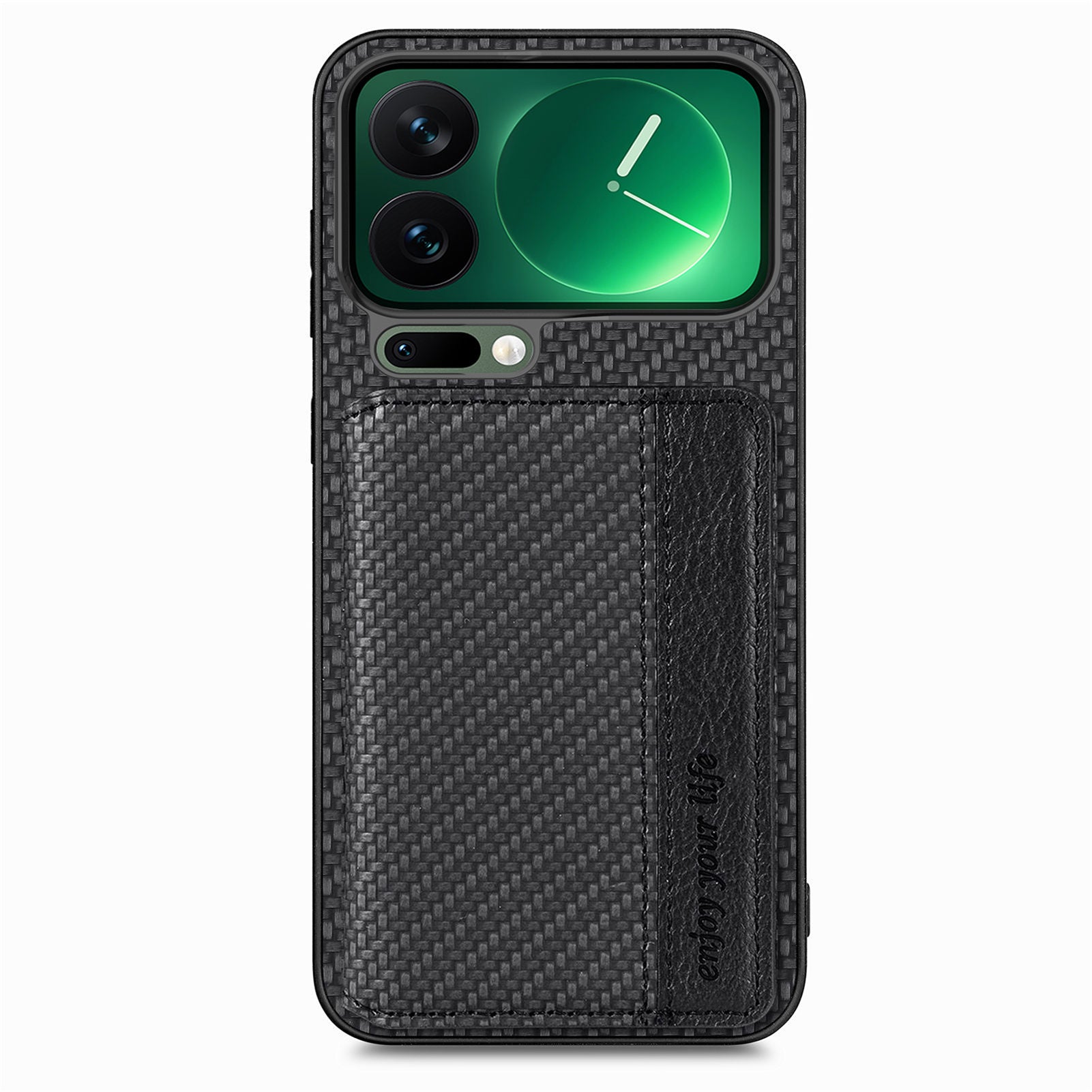For Xiaomi 17 Pro Max Case RFID Blocking Carbon Fiber Leather Phone Back Cover with Card Holder - Black