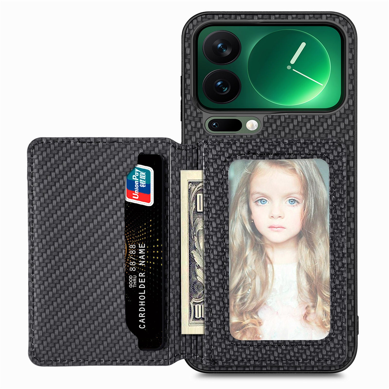For Xiaomi 17 Pro Max Case RFID Blocking Carbon Fiber Leather Phone Back Cover with Card Holder - Black