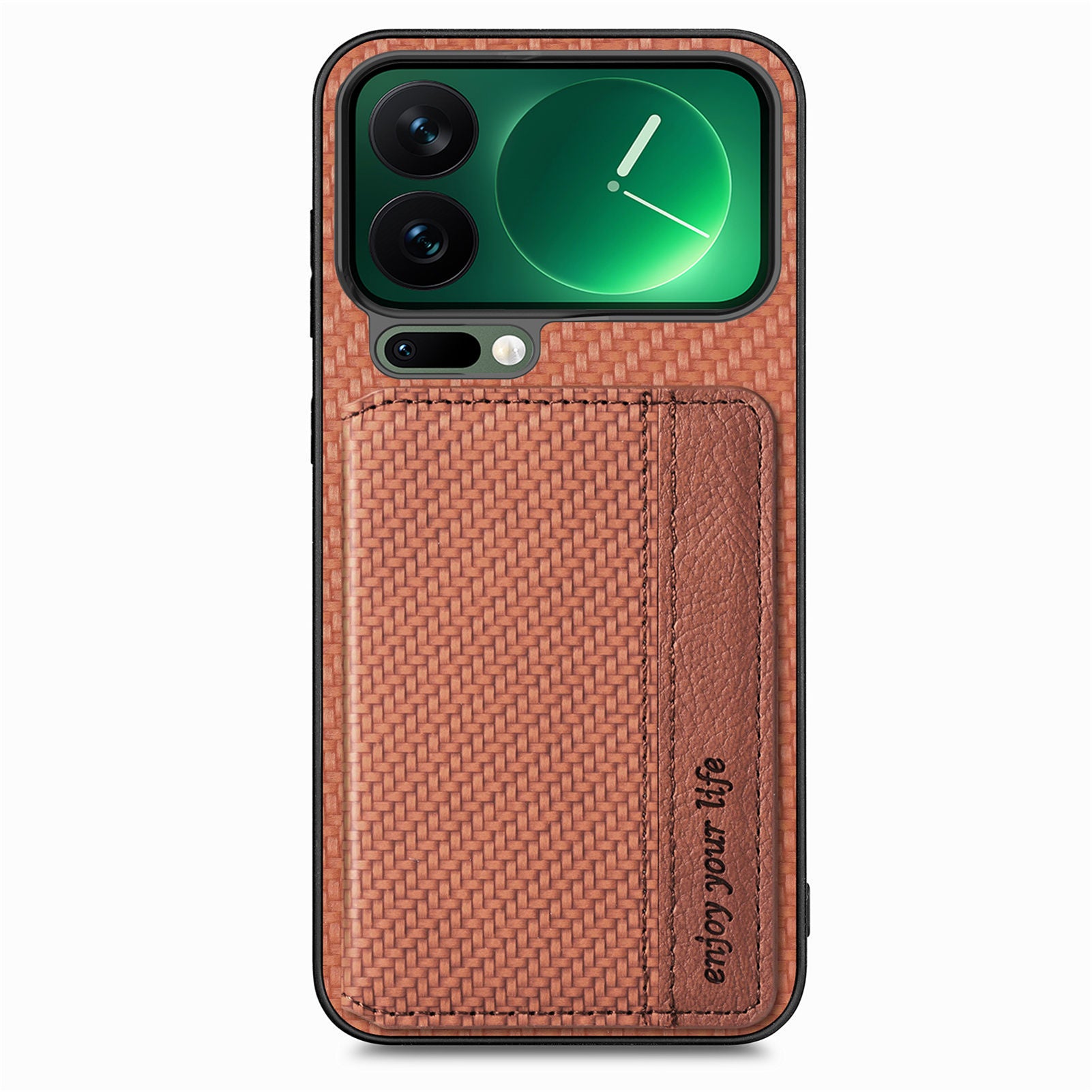 For Xiaomi 17 Pro Max Case RFID Blocking Carbon Fiber Leather Phone Back Cover with Card Holder - Brown
