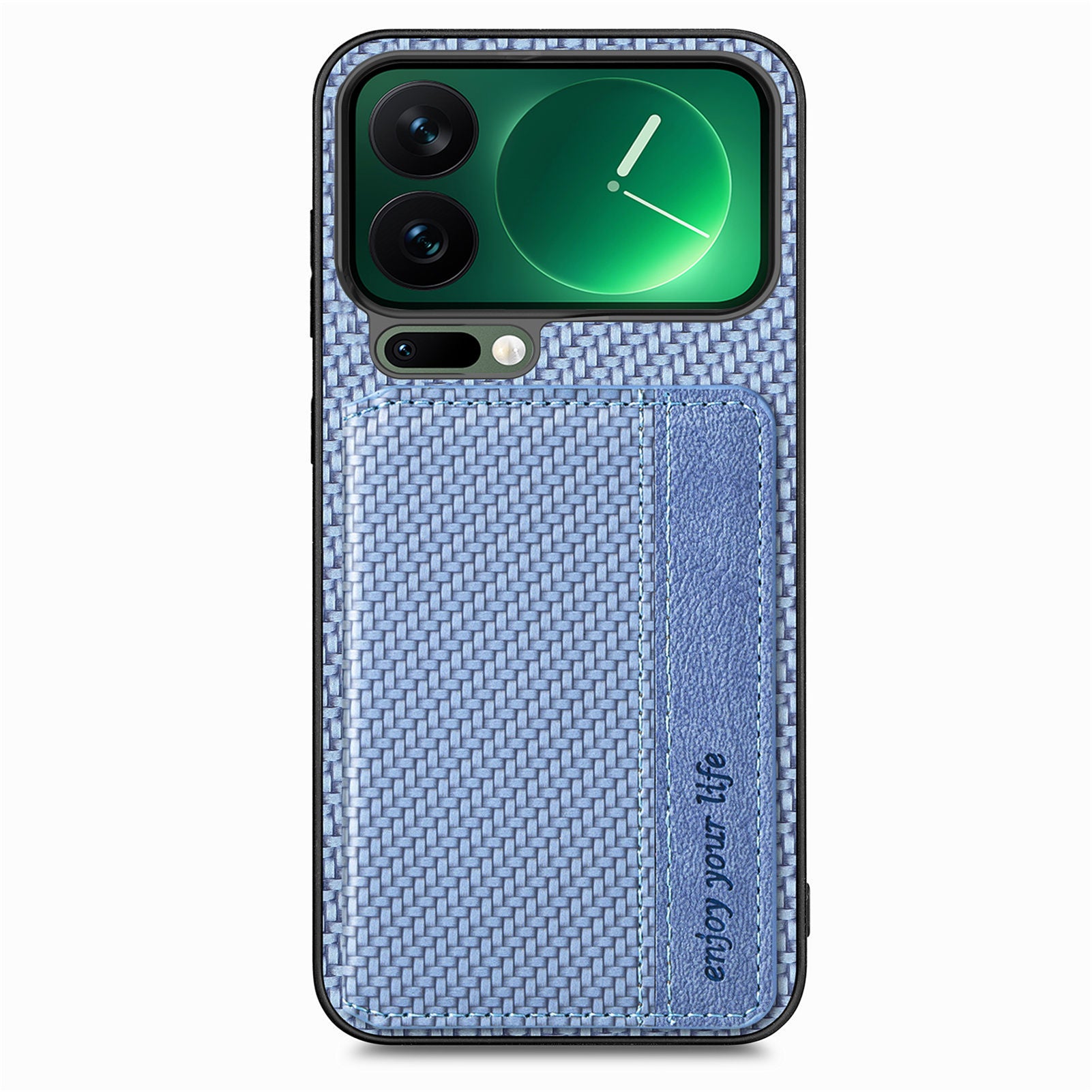 For Xiaomi 17 Pro Max Case RFID Blocking Carbon Fiber Leather Phone Back Cover with Card Holder - Blue