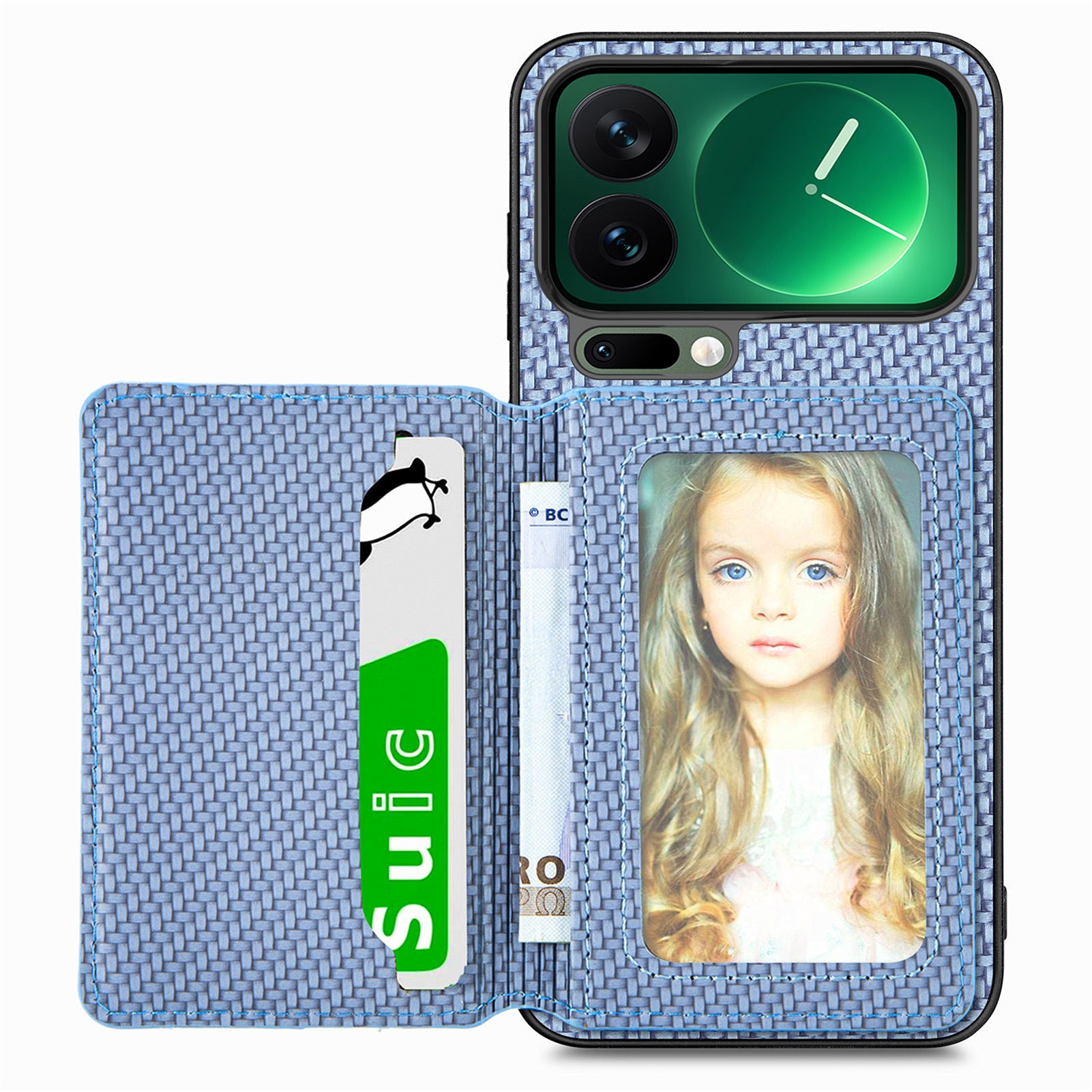 For Xiaomi 17 Pro Max Case RFID Blocking Carbon Fiber Leather Phone Back Cover with Card Holder - Blue